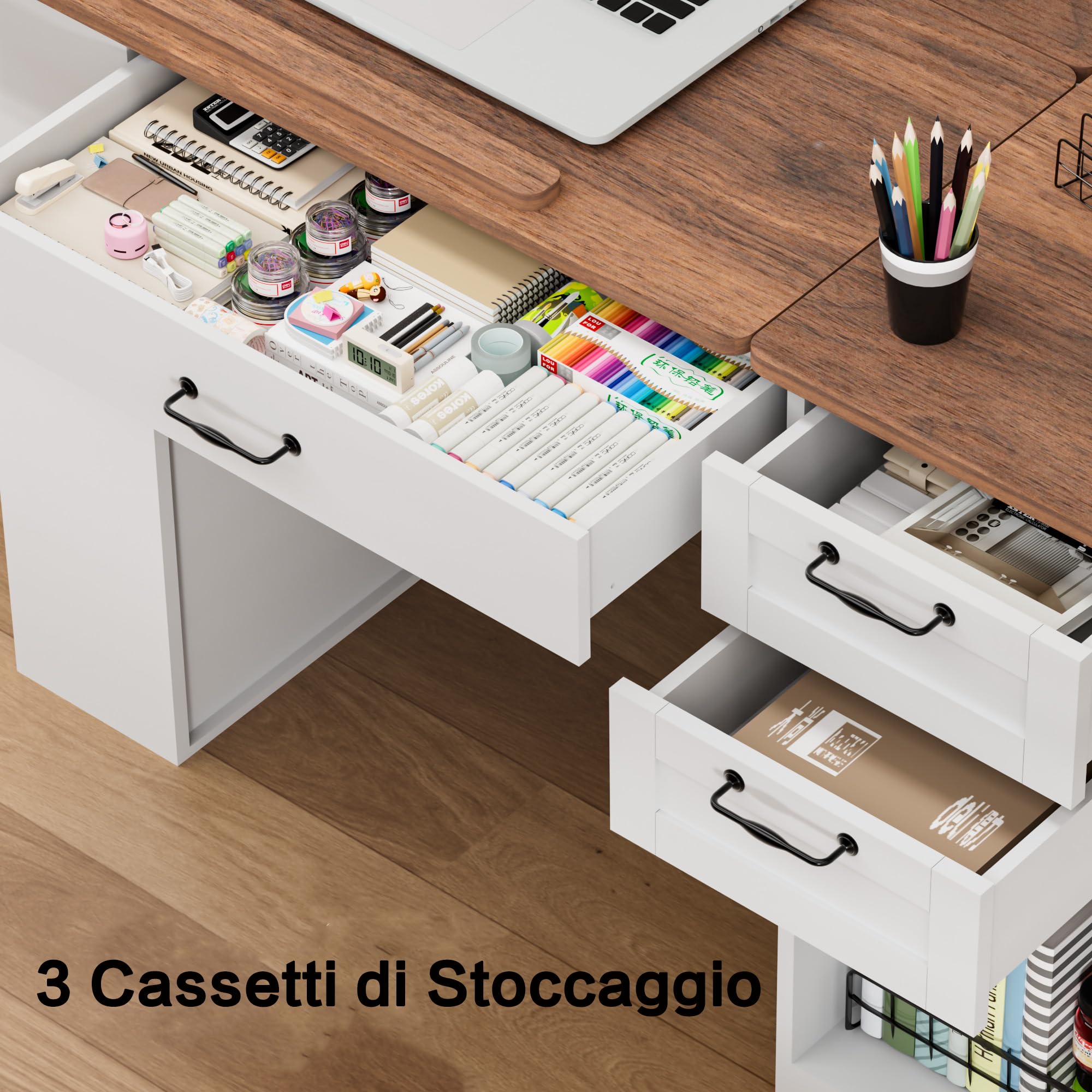 Tavolo da Disegno con Armadio e Cassetti di Stoccaggio, Tavolo da Disegno Regolabile con Ripiani Aperti, Scrivania per Arti e Mestieri adatta a Artisti