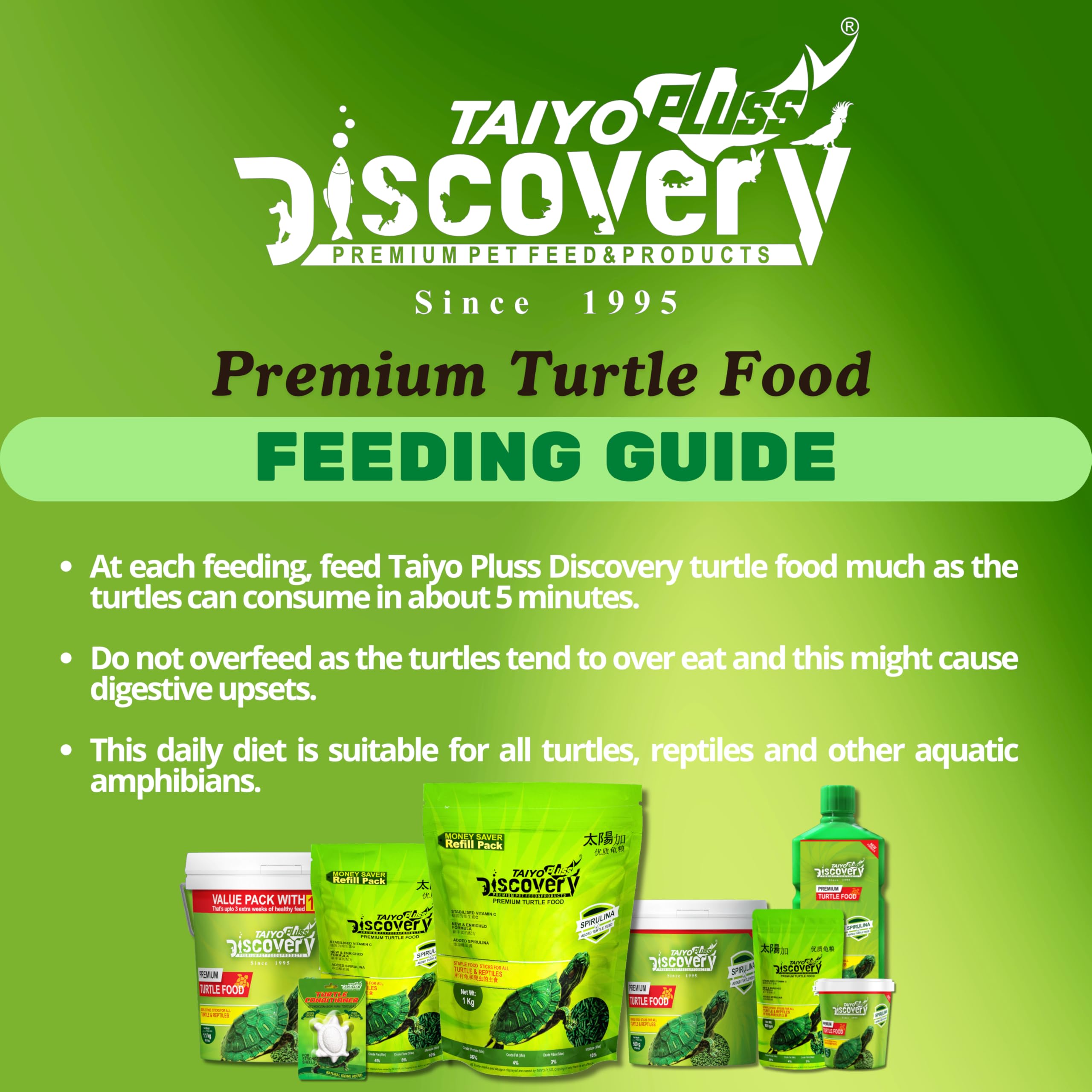 Taiyo Pluss Discovery Turtle Food - 1 kg Refill Pouch + 100 g Pouch Free (Improved Formula) | Complete Daily Nutrition Sticks with Spirulina & Vitamin C | Supports Shell Strength & Growth 3