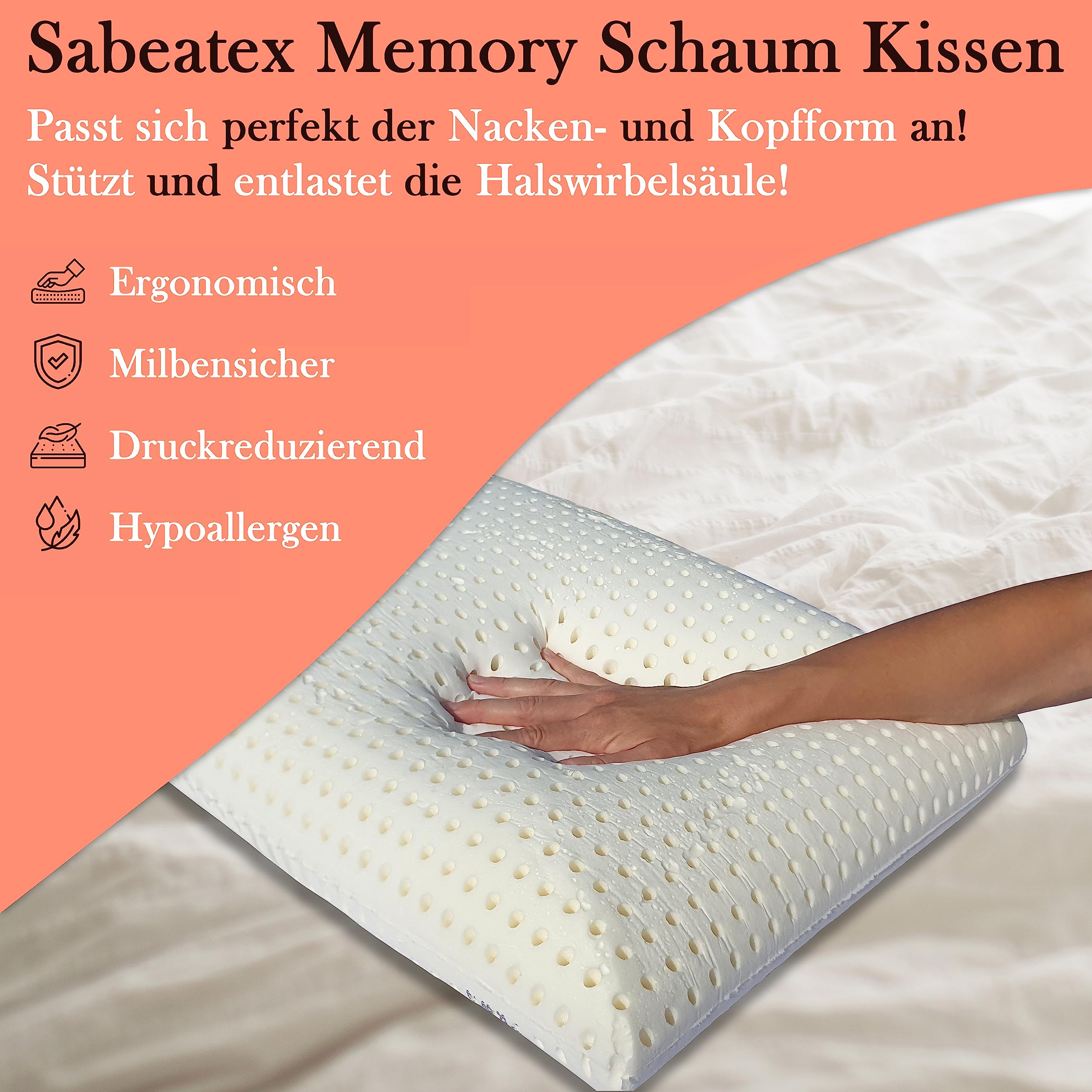 Nackenstützkissen 72x42x15 cm Orthopädisch Memory-Schaum | Viscoelastischer Memory-Schaum, Waschbarer Bezug, Hypoallergen, Milbensicher