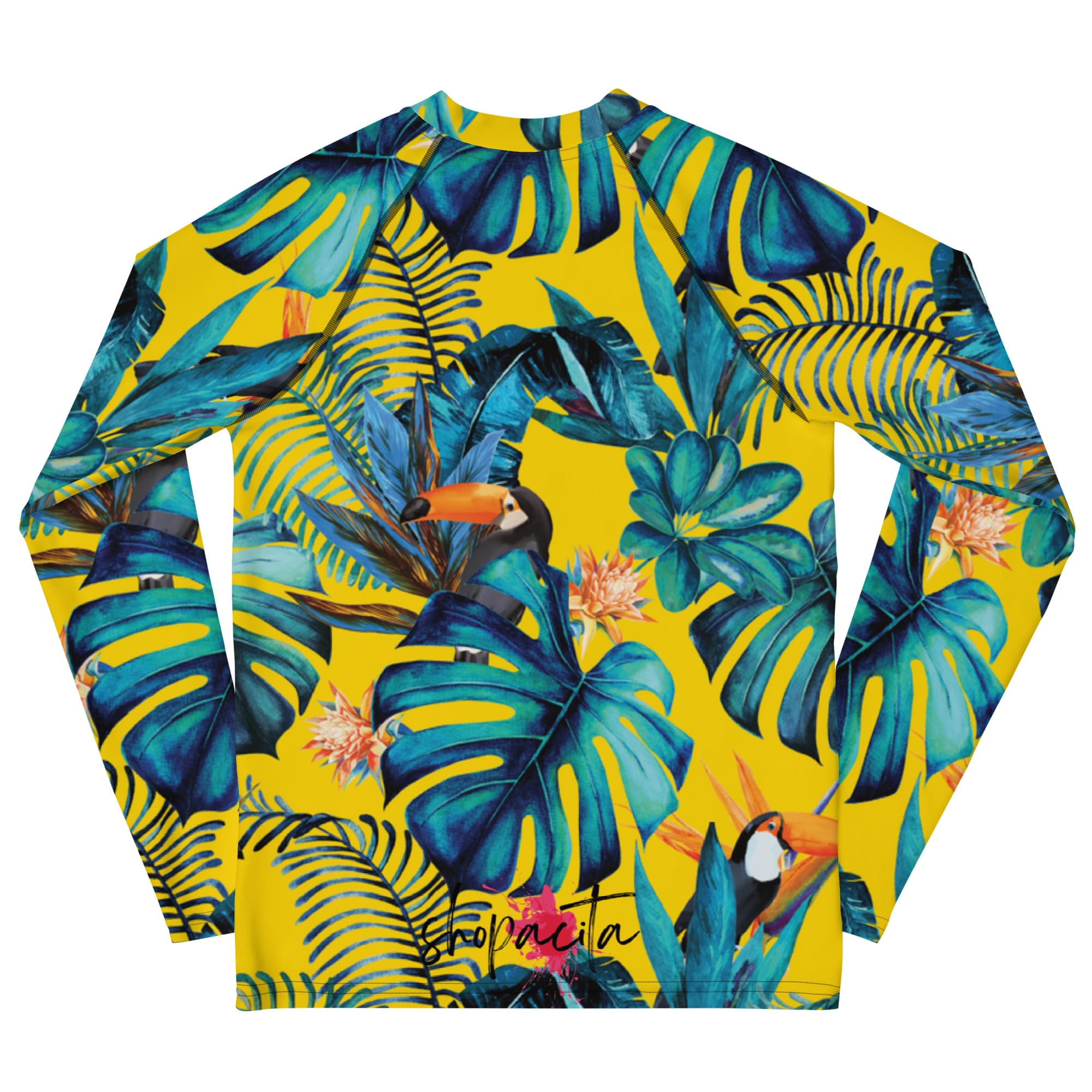 Rashguard Jugend Mädchen, Langarm, Badeshirt, Schwimmshirt, Sonnenschutz, Badebekleidung, Schnelltrocknend, UPF 50+, Rash Top mit Print, Rash Guard Shirt, UV Shutz, Paradise, 134-158 cm