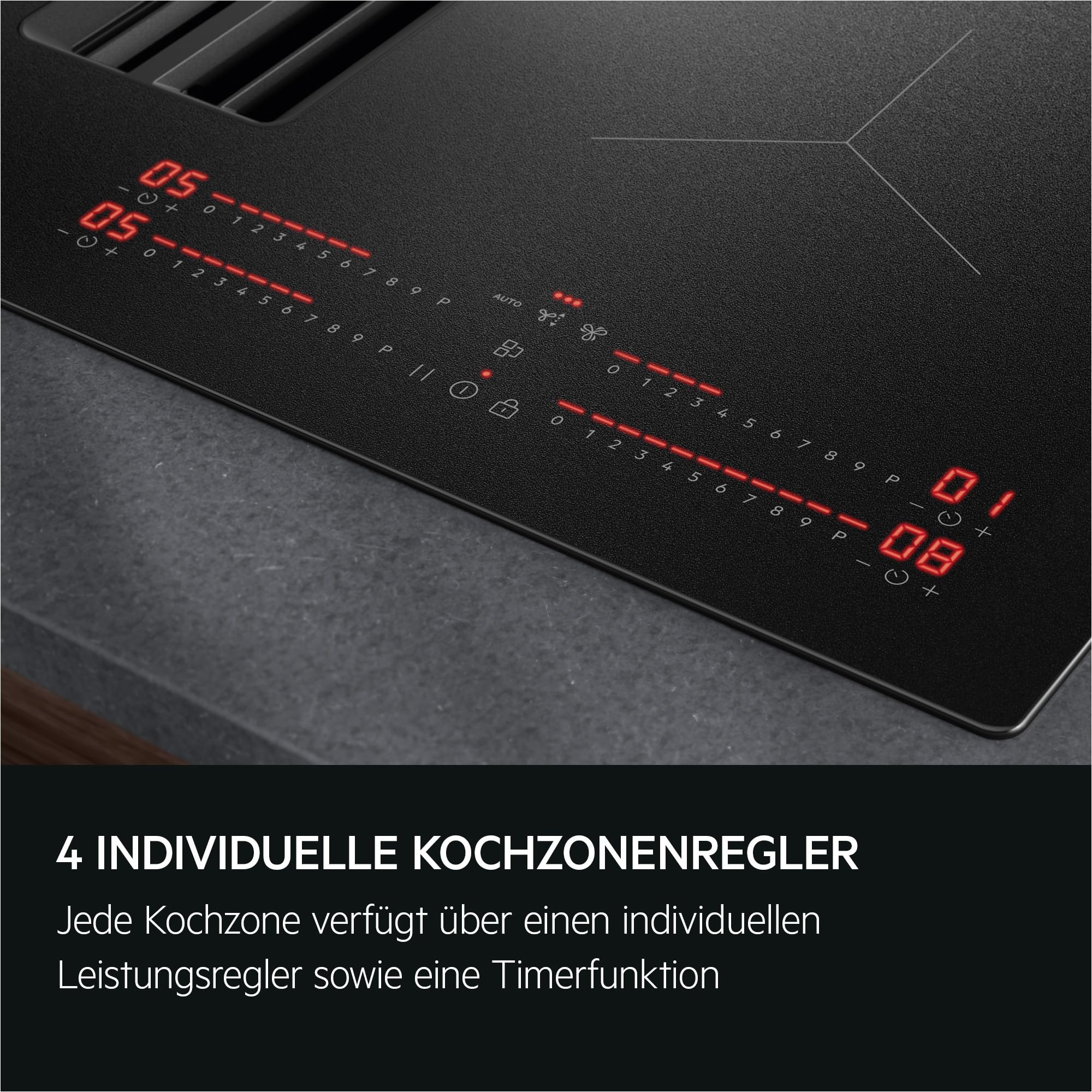 AEG Induktionskochfeld 80cm mit Integriertem Dunstabzug, Testsieger StiWa und ETM, Made in Germany, SaphirMatt Oberfläche 10x Kratzresistenter, Spülmaschinenfeste Fett-, Aktivkohlefilter, TH84CB0BSZ