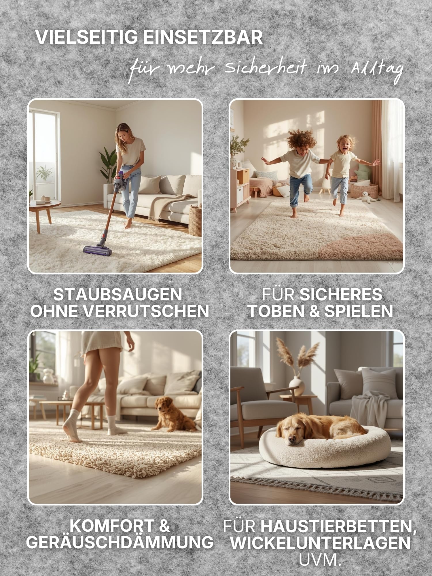 Solid - Teppich Unterlage Prove, rutschfestes Teppichpad, Anti-Rutsch-Matte dünn, zuschneidbare Rutschmatte, Teppich Stopper, Universeller Gleitschutz für Boden, Schubladen - Grau, 190x290cm