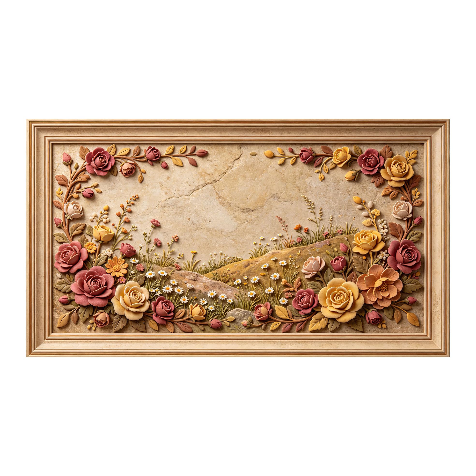 Murasolite 3D Framed Wall Art Botanical Floral Relief Effect SelfAdhesive Fabric Mural Wall Decor， Peel and Stick No Damage to Wall， AntiFall Safe Design for Bedroom Living Room