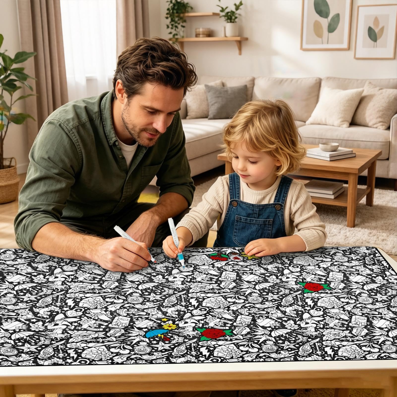 Coperte da colorare per adulti, Coperta colorata con pennarelli con 24 pennarelli, 59,06 × 45,28 pollici Coperta lavabile e riutilizzabile per adulti, bambini, artigianato fai-da-te, viaggi, auto