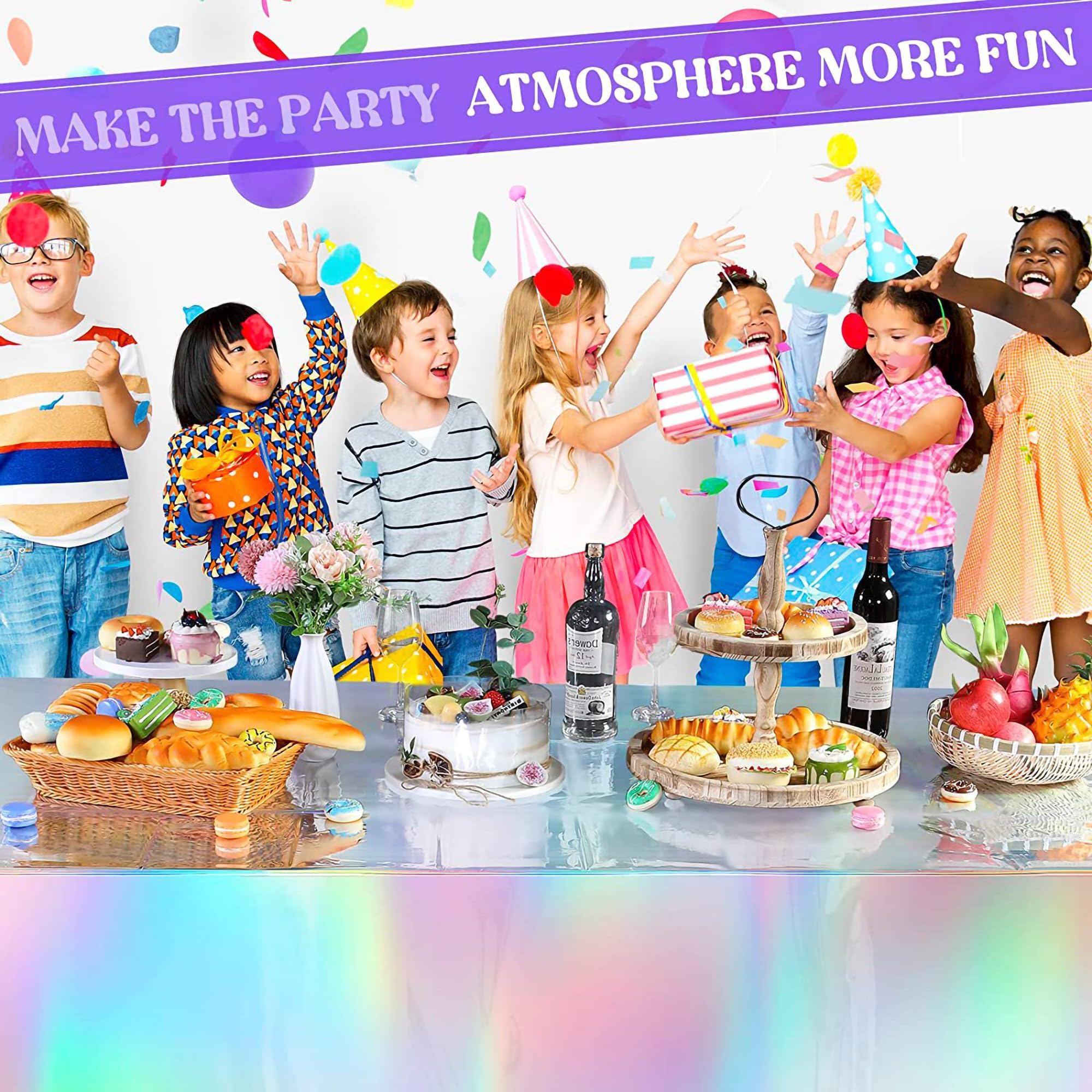 GREATRIL Iridescent Party Table Cloths Disposable Tablecloth for Mermaid/Under Sea/Frozen Theme Birthdays Party Decorations Rectangle Tablecover 54'' x 108'' - 2 Packs