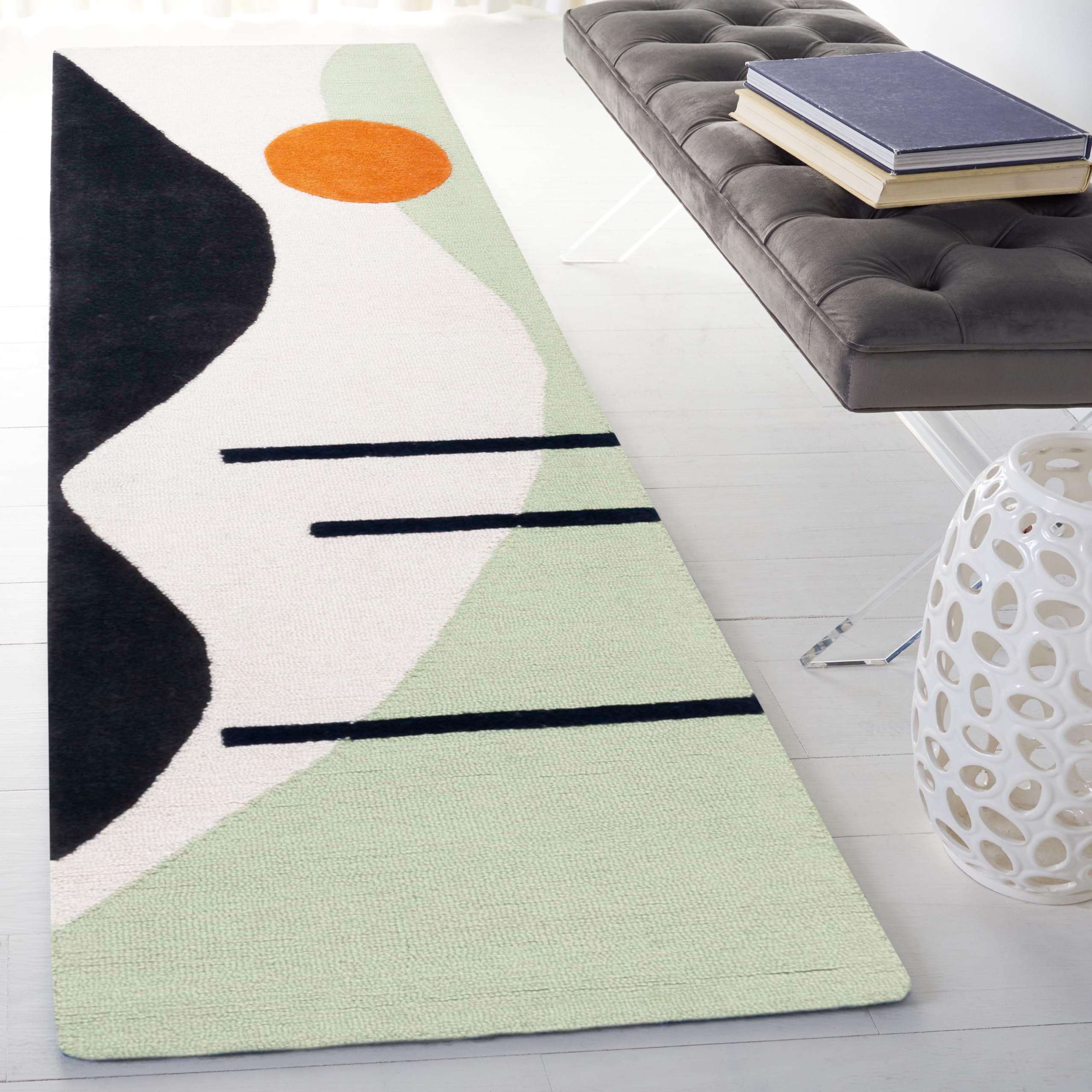 Tapis géométrique de salon SAFAVIEH Rodeo Drive vert et noir grand passage 69 X 244 cm