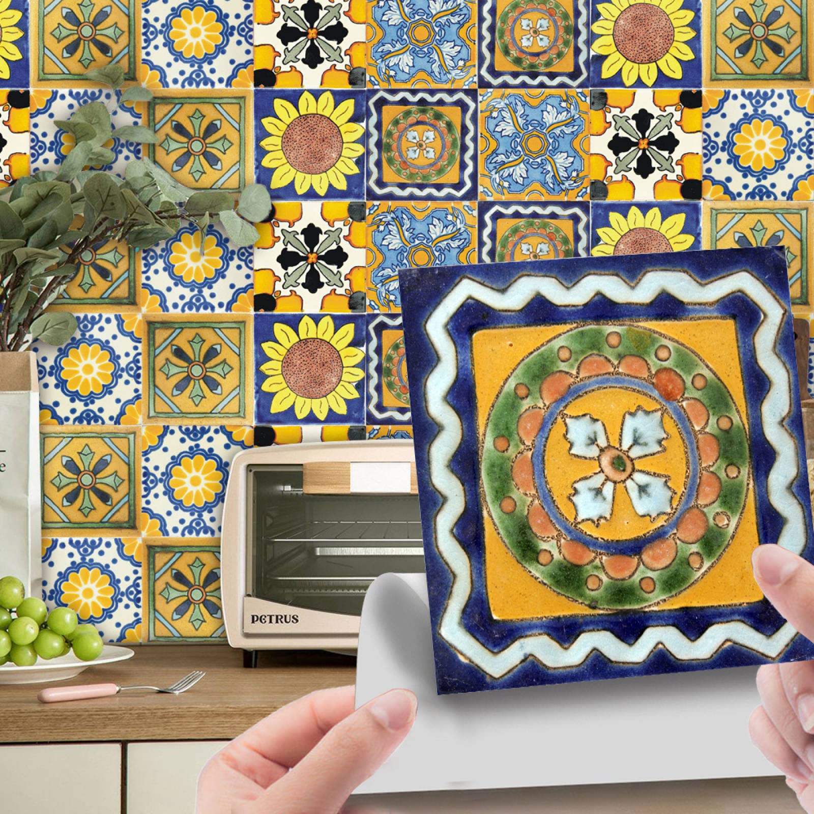 Zahhyg Yellow Tile Stickers Vintage Flowers Stick On Tiles Pvc Self Adhesive Wall Tiles Waterproof Bathroom Tile Stickers Oil Proof Kitchen Tile Stickers Diy Peel And Stick Floor Tiles 24Pc(15X15cm)