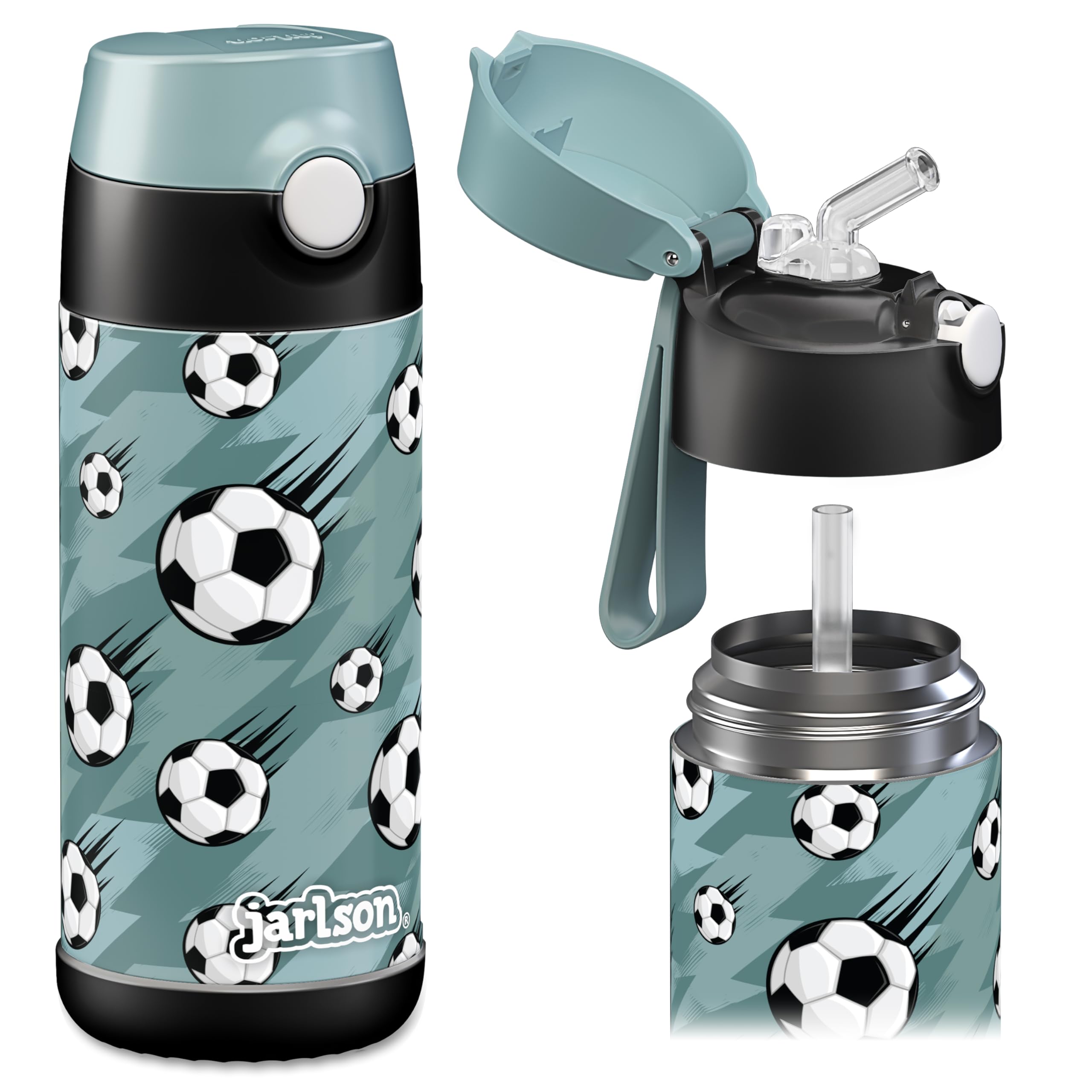 Jarlson Charli Kids Water Bottle Stainless Steel [with Straw] Vacuum Flask Leak Proof Vacuum Flask Insulated Water Bottle for School and Kindergarten (350ml, Balloons — image 1
