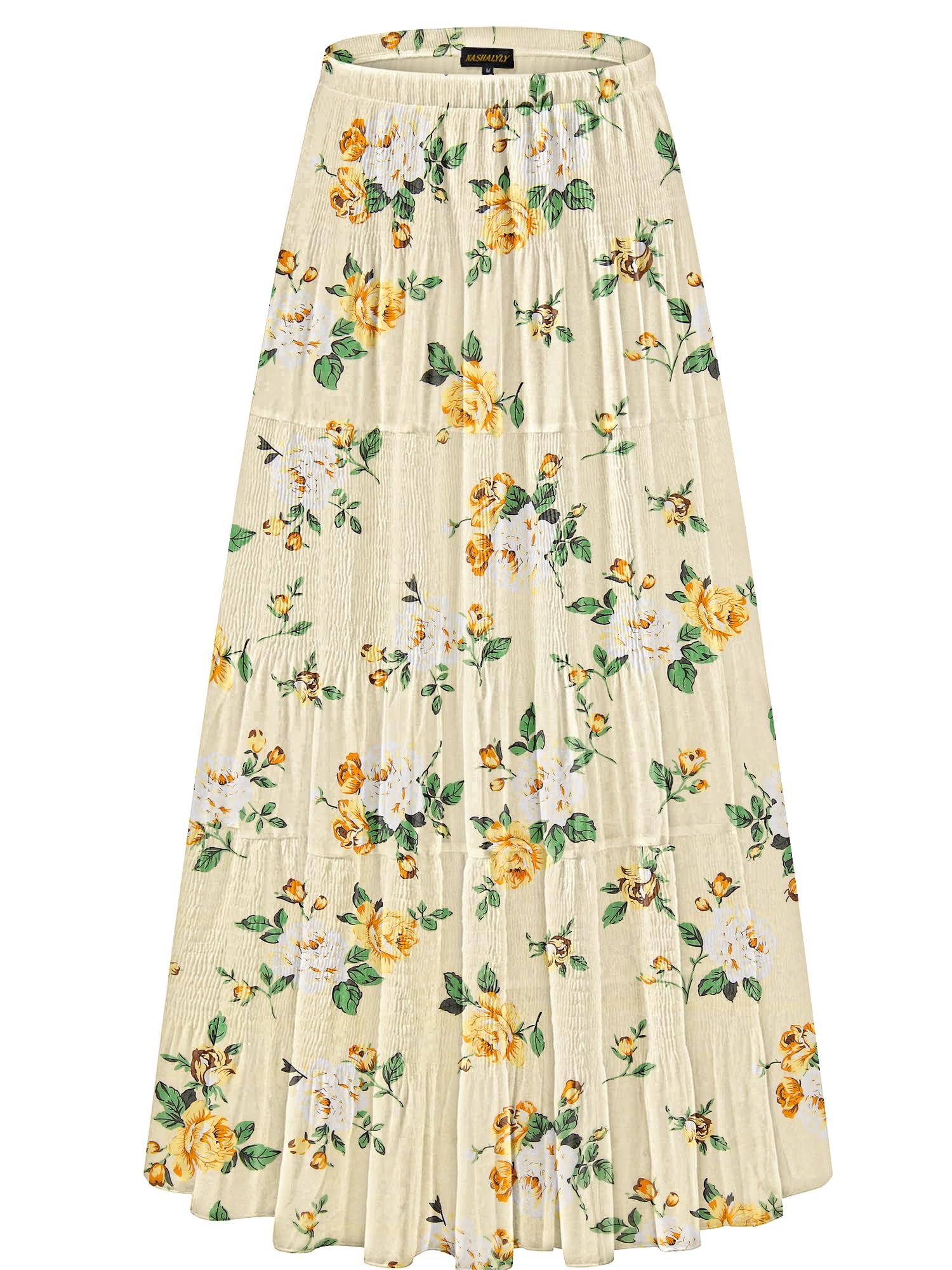NASHALYLY Women's Chiffon Elastic High Waist Pleated A-Line Maxi Skirts