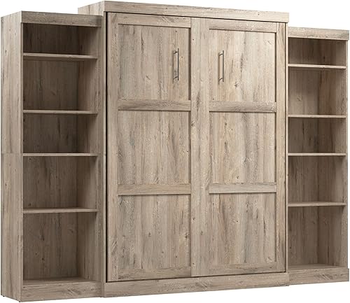 Vista 13 de Bestar Pur - Cama Murphy de tamaño matrimonial con estantería, 84 pulgadas que ahorra espacio para habitación multiusos, color marrón rústico Marrón