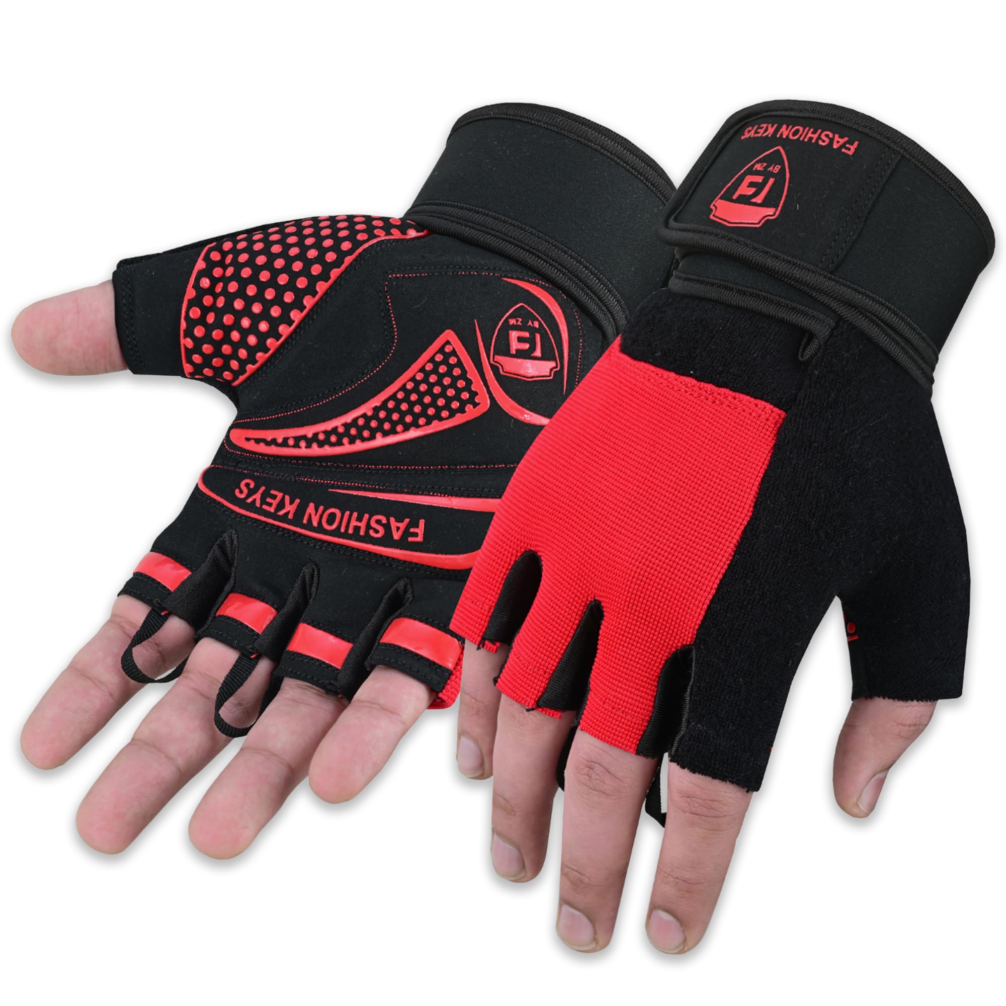 FK by ZM Gym Workout Gloves for Men & Women β Weightlifting, Powerlifting & Fitness Gloves with Wrist Support & Full Palm Stability β Secure Grip, Pull-ups & Strength for Training (Red, XXL)