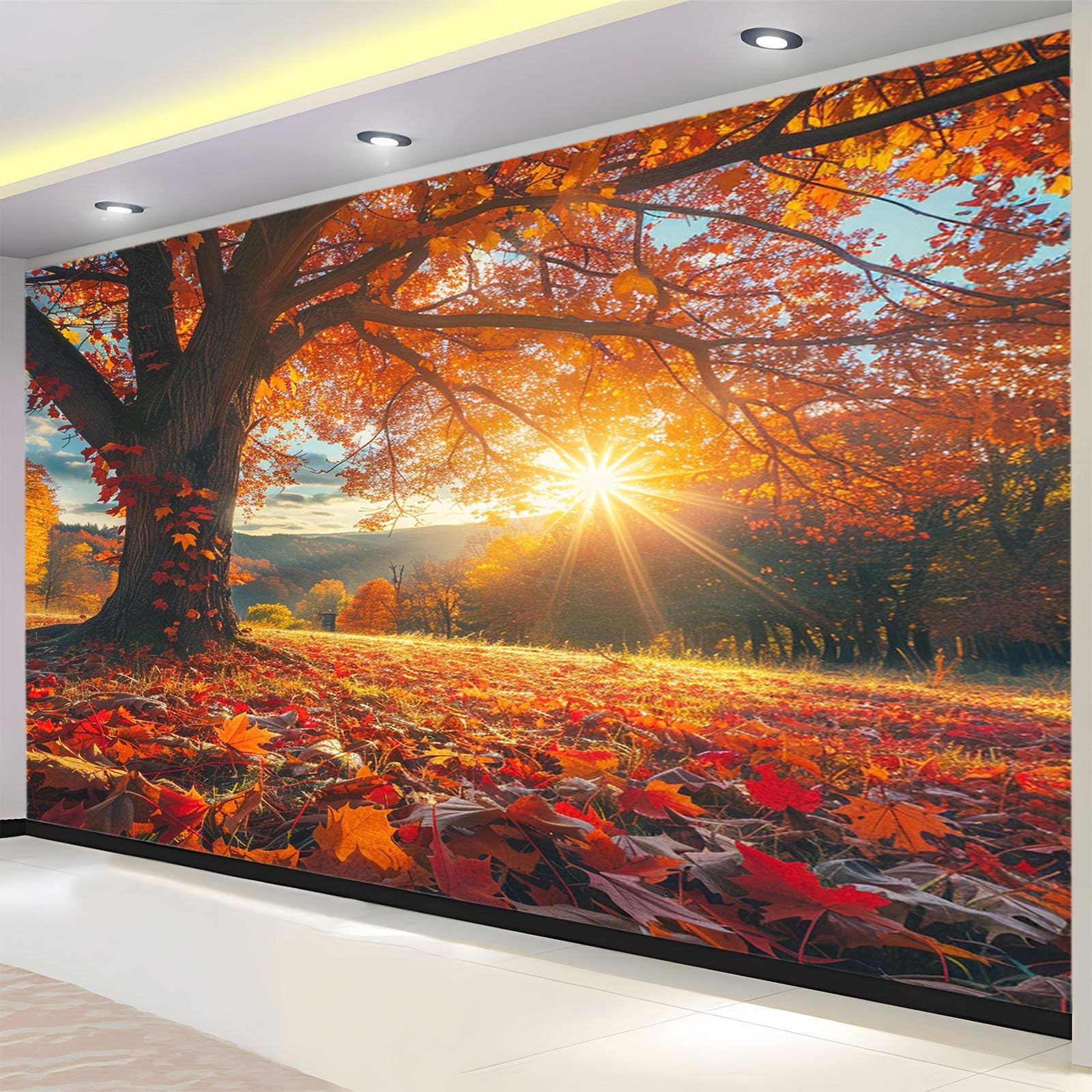 Poster Giganti da Parete Paesaggio autunnale del tramonto dell'acero Fotomurale Carta da Parati TNT Murale alla Moda Decorazione da Muro fotografica 300x210 cm Murale per Camera Letto Sala