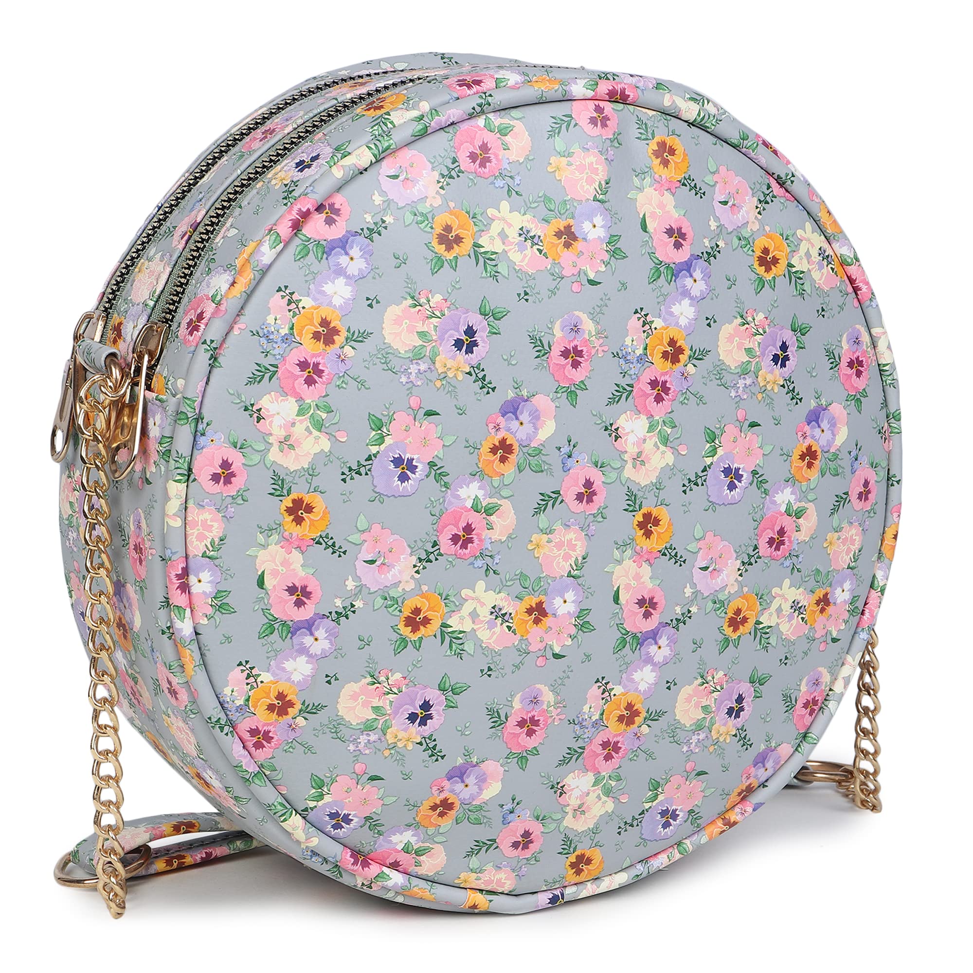 Latest PU Leather with Floral Print Design Cross Body Sling Bag for Girls/Women with Adjustable Straps - (21 x 7.5 CM)