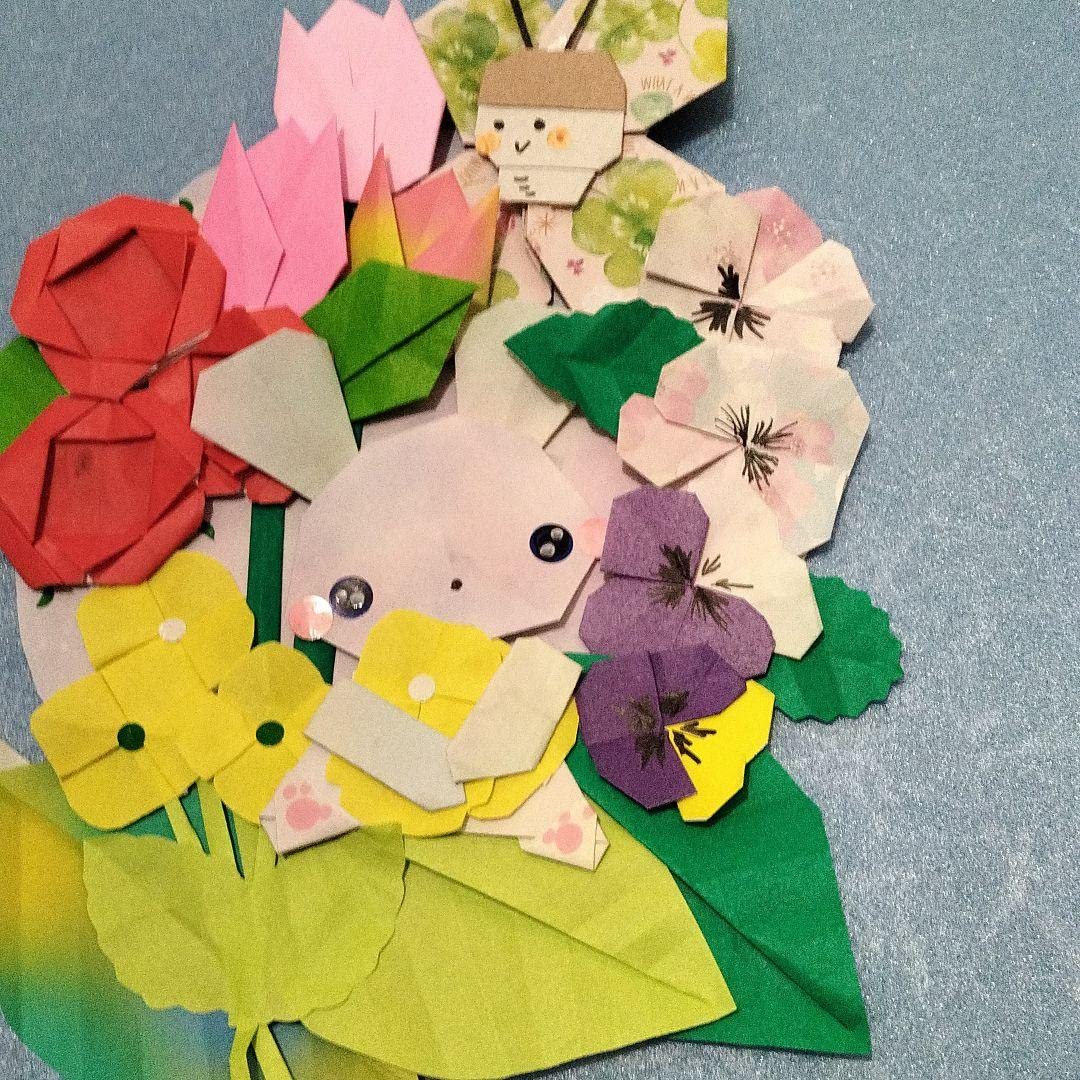 【お値下げ中】折り紙　うさぎと春花いっばいリース　壁面 Amazon.co.jp: おげ中折り紙 うさぎと春花いっばいリース 壁面 : ホビー