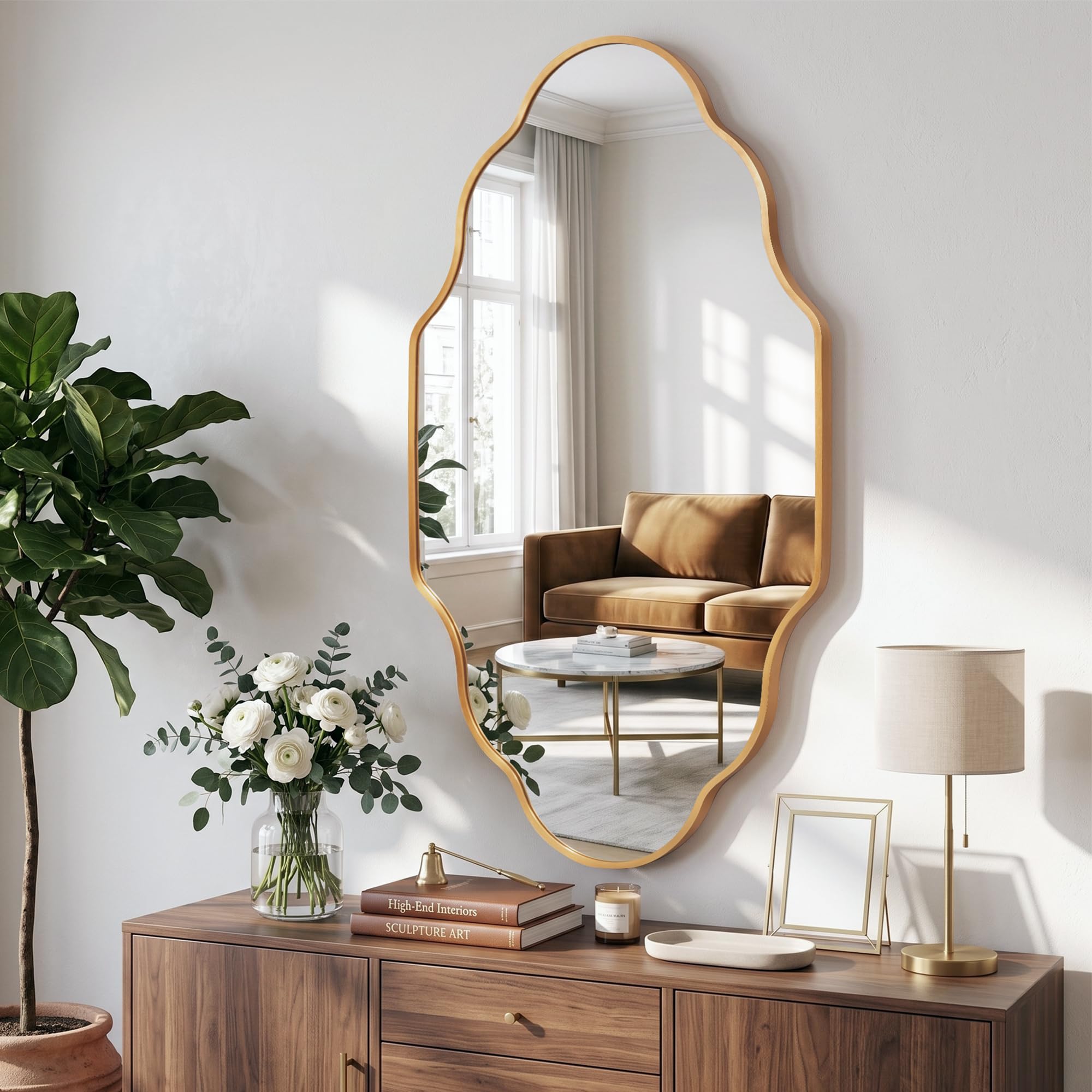 Fahomiss Wall Mirror with Wavy Metal Frame – Diamond-Shaped in Vintage Style