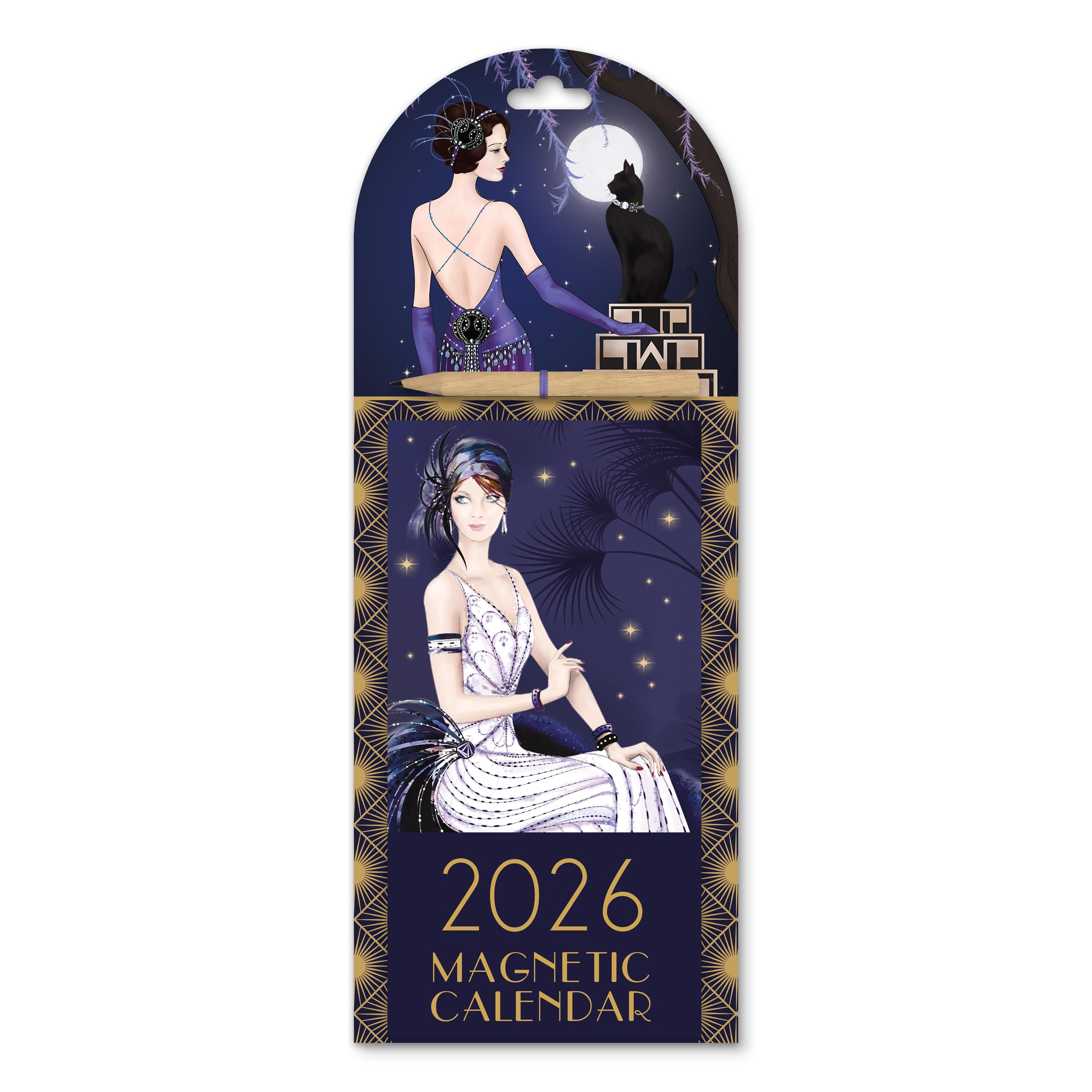Claire Coxon Art Deco 2026 Magnetic Weekly Calendar | Fridge-Mount Organiser with Tear-Off Pages, Pencil & Vintage-Inspired Design