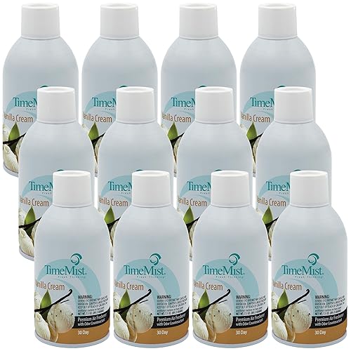 TimeMist Recambios de ambientador medido de alta calidad, crema de vainilla, 7.1 onzas (caja de 12) - 1042737 - Dura hasta 30 días y neutraliza los