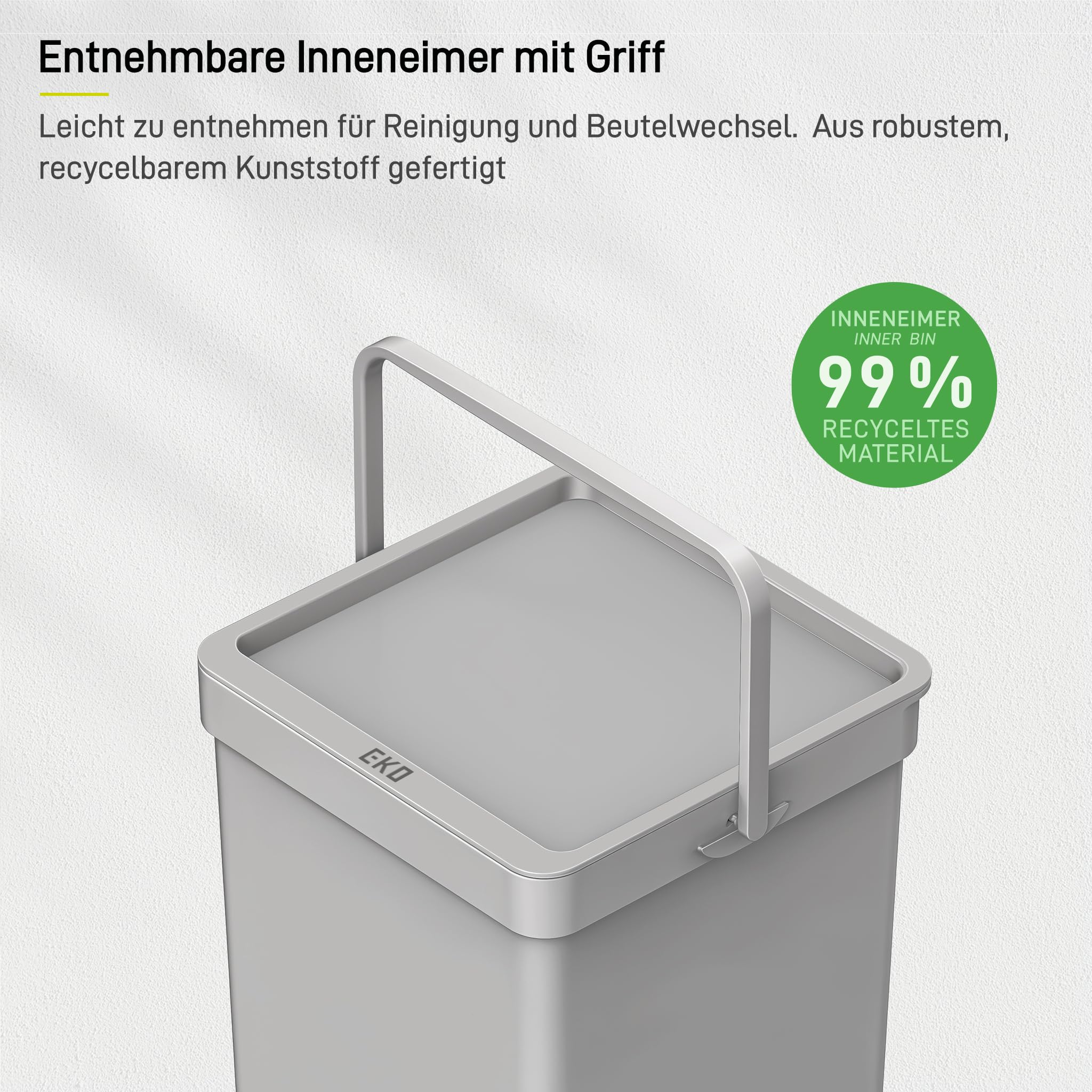 EKO DECO Mülleimer Küche Unterschrank, 20 L + 15 L, 2-fach Mülltrennsystem, ausziehbarer Mülleimer unter Spüle, Abfalleimer mit Deckel, Griff und Beutelhalter, platzsparend & leicht zu reinigen, Grau