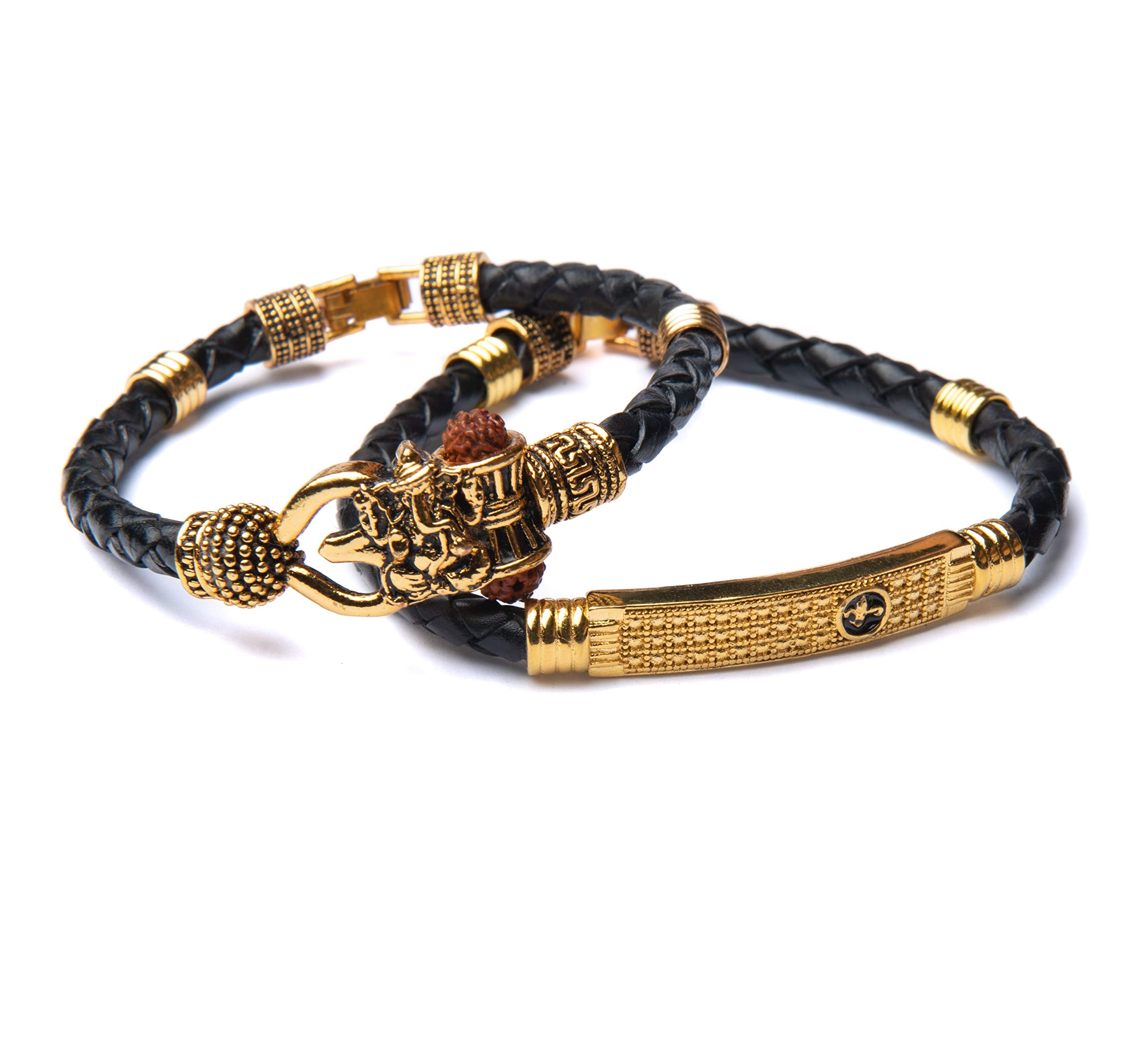 Rudraksha Shiv Om Trishul Damroo Kada for men, Lord Shiva Bahubali Cuff Bracelet for men, boys | Religious Brass Kada | Free size Bracelet For Maha Shivratri