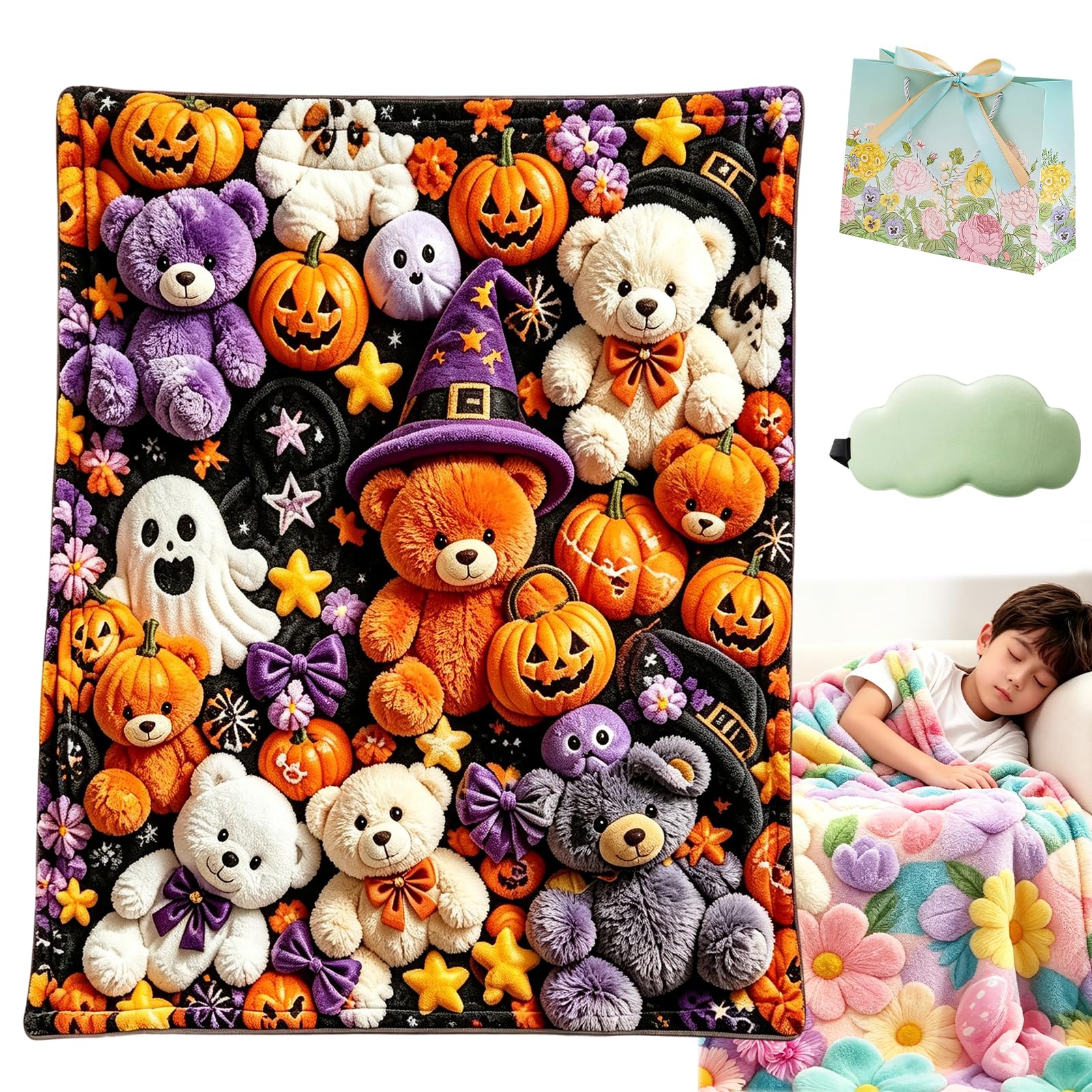 2027 Teddy Pastel Floral Print Throw Blanket for Couch (1PC-G,60*80in)