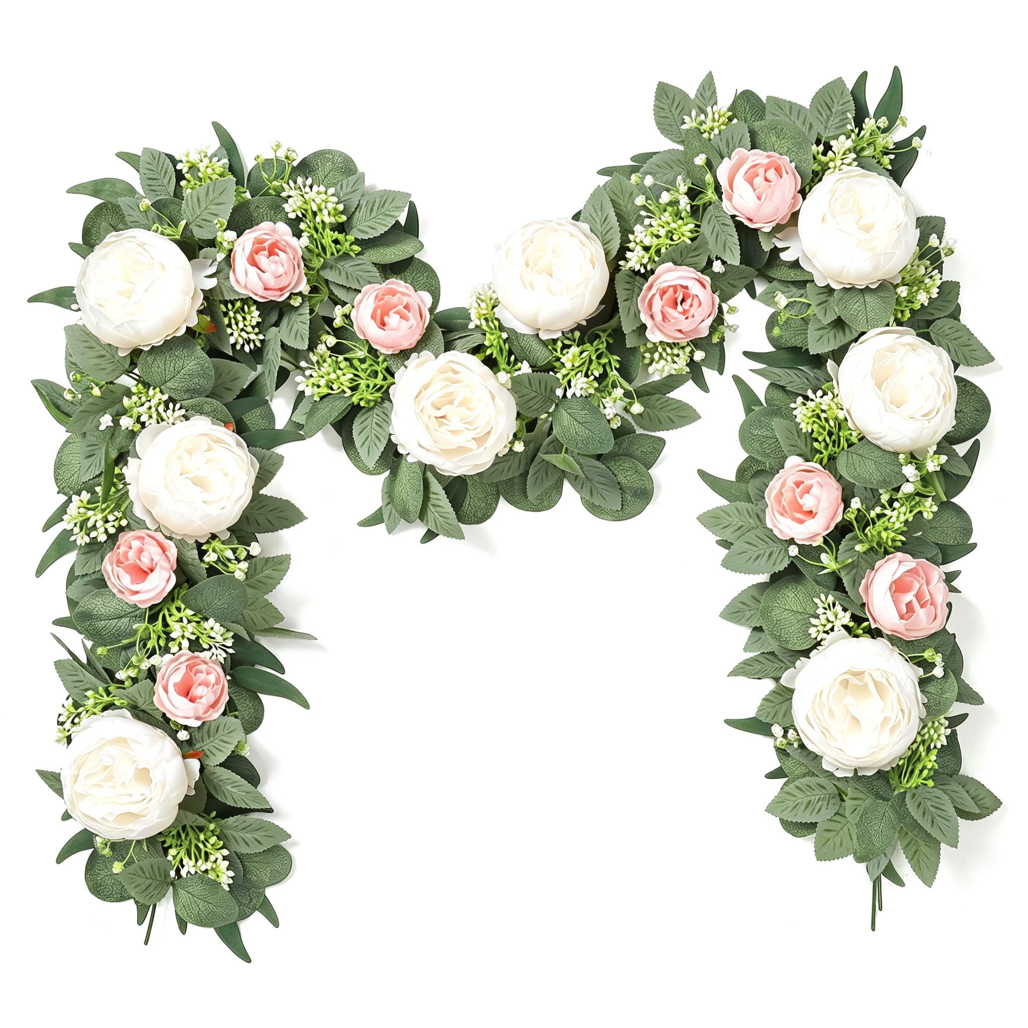 4PCS Artificial Eucalyptus Flower Garland Pink Peony Fake Rose Garland Vine