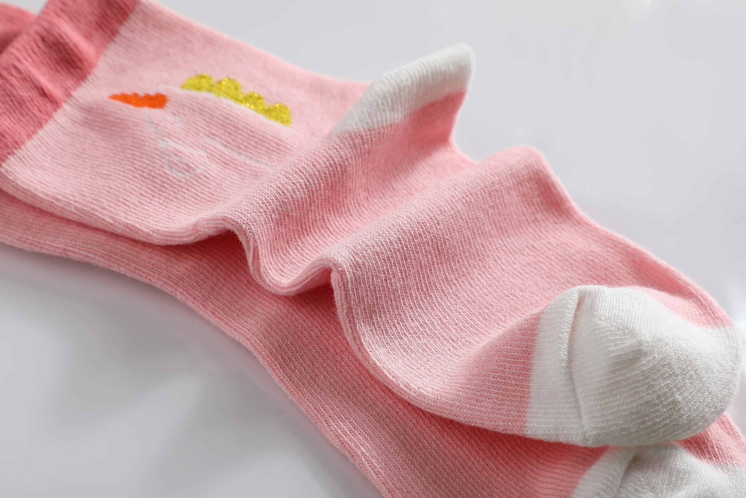 MagicPop Pink Socks for Girls, Calf length, Soft Pure Cotton, Lightweight & Breathable, 1 to 9 Years, Pack of 5, Designer socks, Gift Option (IN, Age, 7 Years, 9 Years, Pink Set2) 2