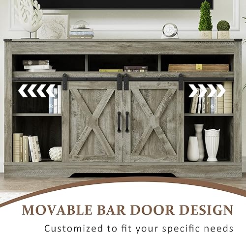 Miniatura 2 de Soporte de TV para TV de más de 65 pulgadas, centro de entretenimiento con puertas corredizas de granero, estantes ajustables de 3 alturas, soporte