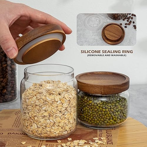 Miniatura 3 de 2 tarros pequeños de almacenamiento de vidrio con tapas herméticas, recipiente de café de 17 onzas líquidas (16.9 fl oz) con tapa de madera,