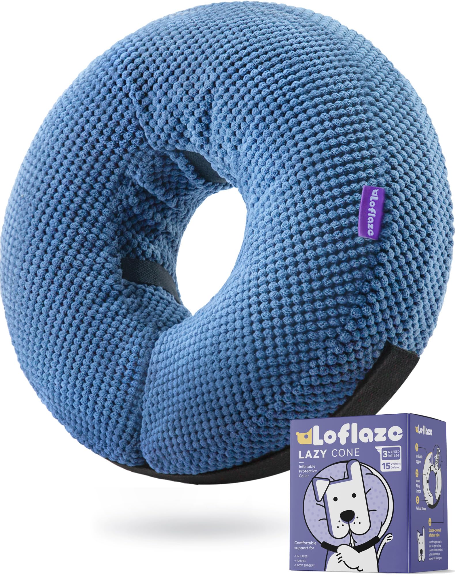 Photo 1 of Loflaze Inflatable Dog Cone Collar - Dog Neck Donut Cone Collar Alternative After Surgery - Soft Cone for Large Medium Small Dogs Cats - Alternative Recovery E Collar (Blue, XXL)