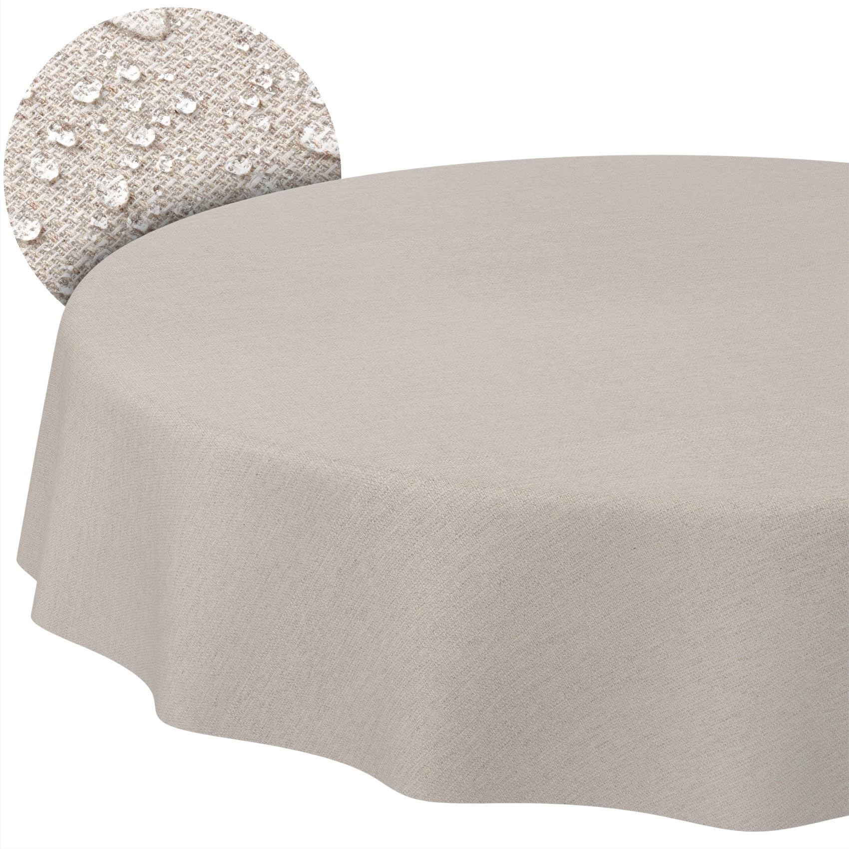 Nappe lavable pour table ronde 140 cm anti plis jacquard coton polyester beige gris
