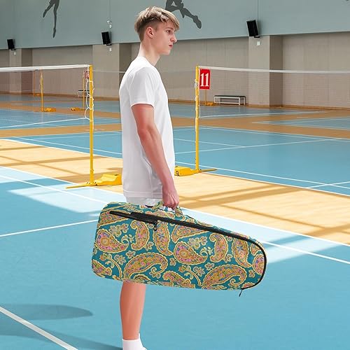 Miniatura 8 de Bolsa de tenis y bádminton, grande, resistente, elegante, floral, verde azulado, colorida, 2 raquetas, bolsa de gimnasio para mujeres y hombres,