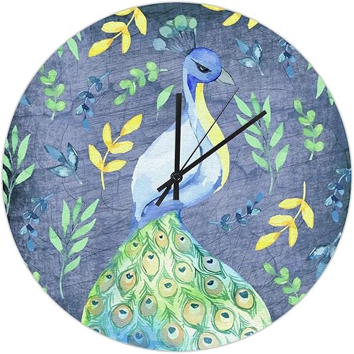 Miniatura 1 de Reloj de pared con diseño de pavo real de 12 pulgadas, fondo de grieta azul, reloj de pared de madera, silencioso, sin tictac, aspecto del viejo