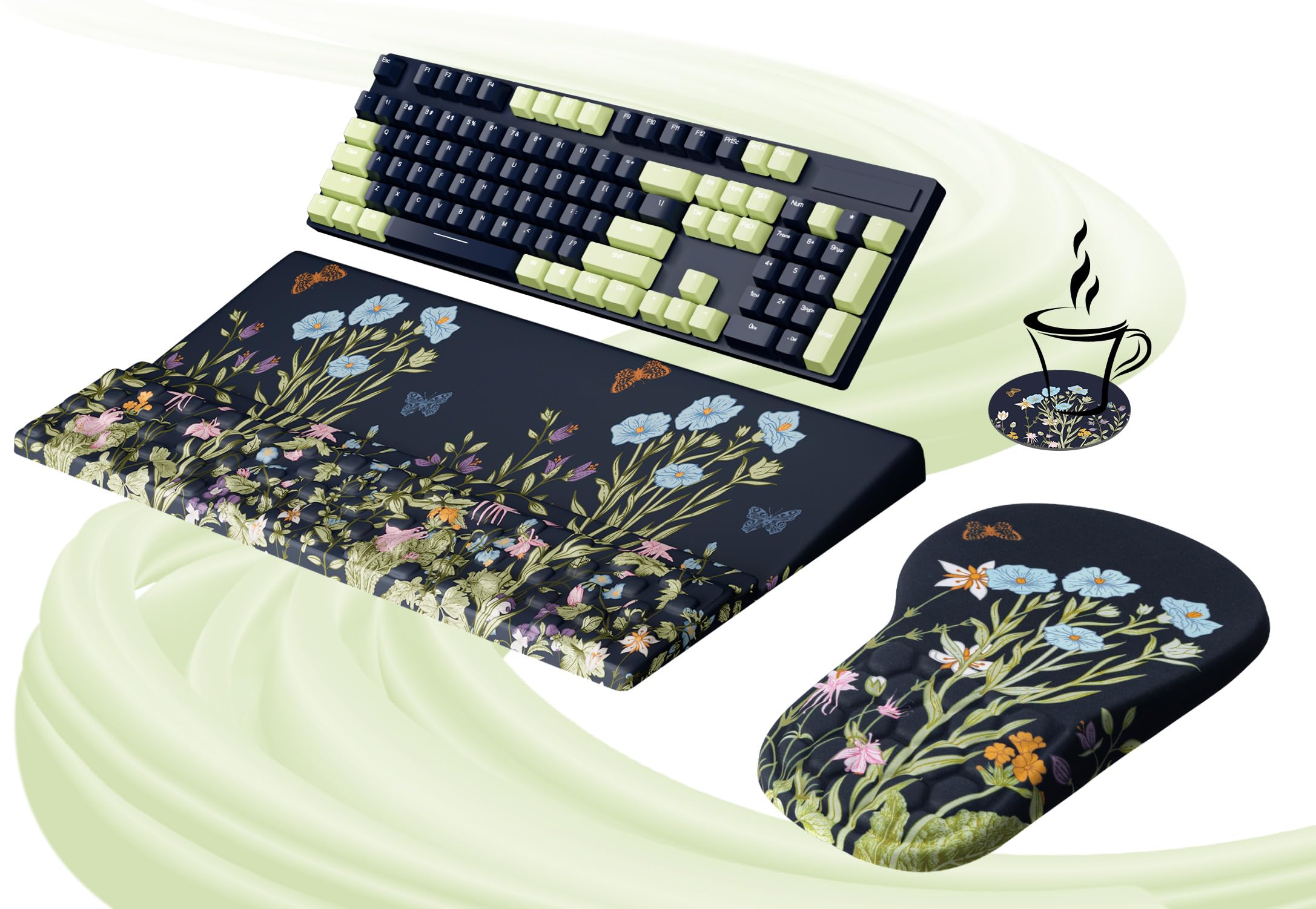 Ospelelf Ergonomic Mouse Pad and Keyboard Stand Wrist Rest Set Memory Foam Comfort Pain Relief for Typing Office