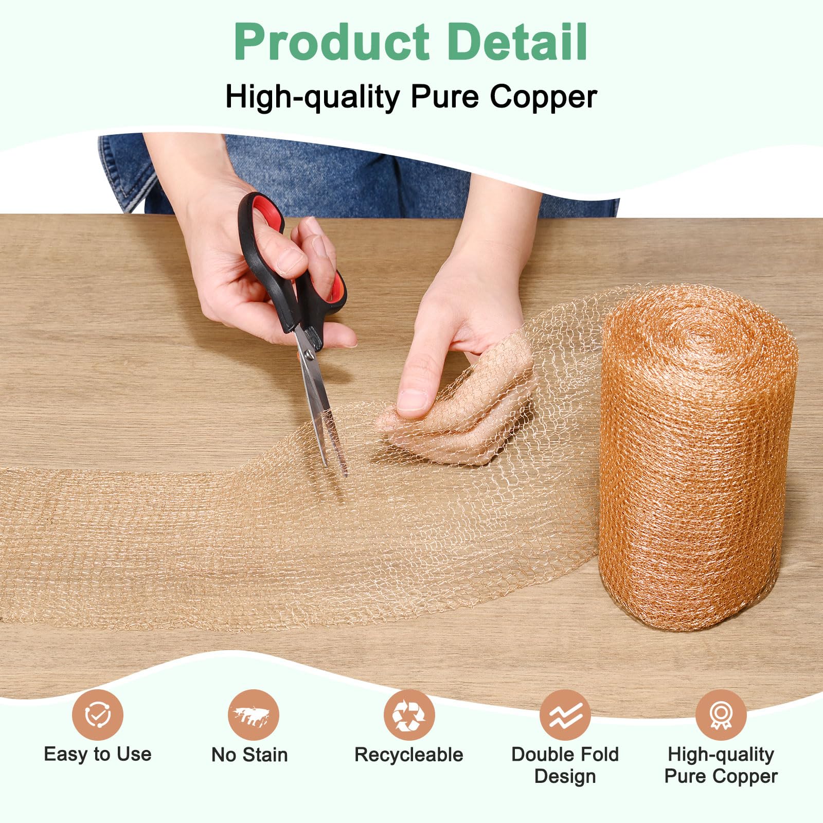 M METERXITY 1-Pack Copper Mesh 5 Inch x 98.4ft, Copper Wool Rustproof Mesh Roll for Mouse Hole Filler/Pest Control Hole/Gap Filler/Blocking Garden House/Distillation/Dense Filter Screen Mesh