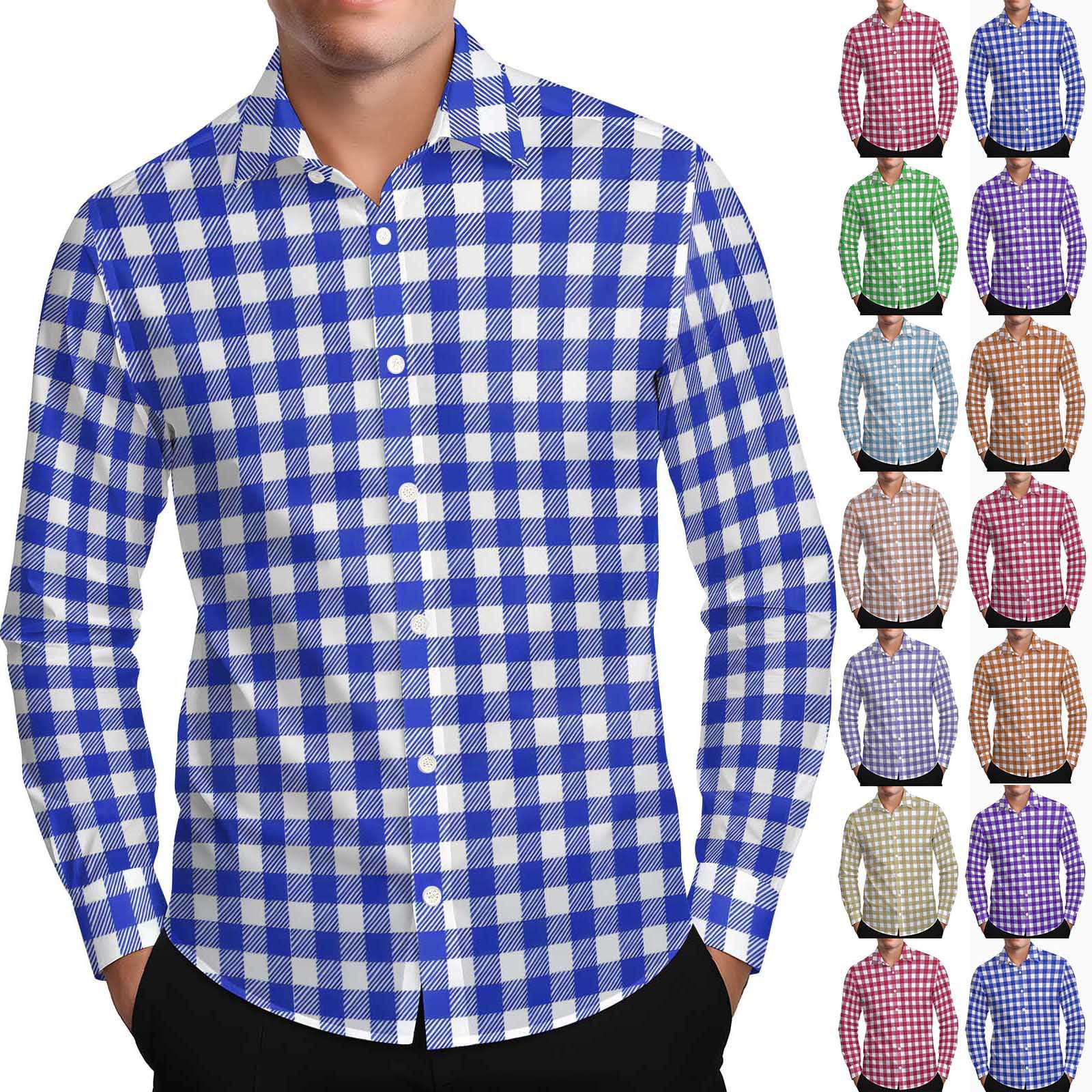 Long Sleeve Shirts for Men Stretch Slim Fit Dress Shirts Wrinkle Resistant Fashion Button Up Casual Plaid Shirts