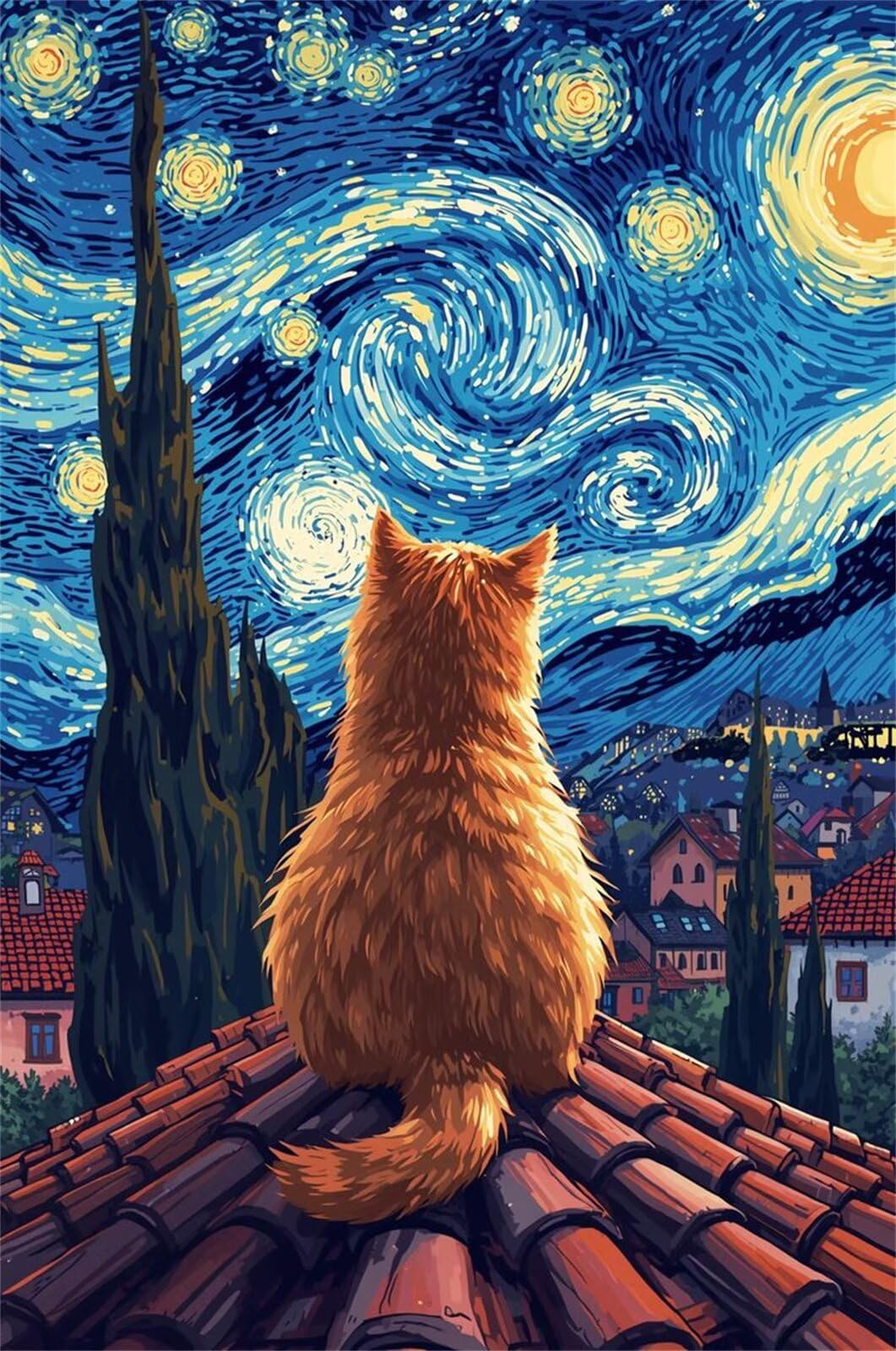 Puzzle 2000 Piezas para Adultos y Familia - Gato Noche Estrellada | Rompecabezas de 100x70 cm | Juego de Mesa de Descompresión y Relajación Cumpleaños