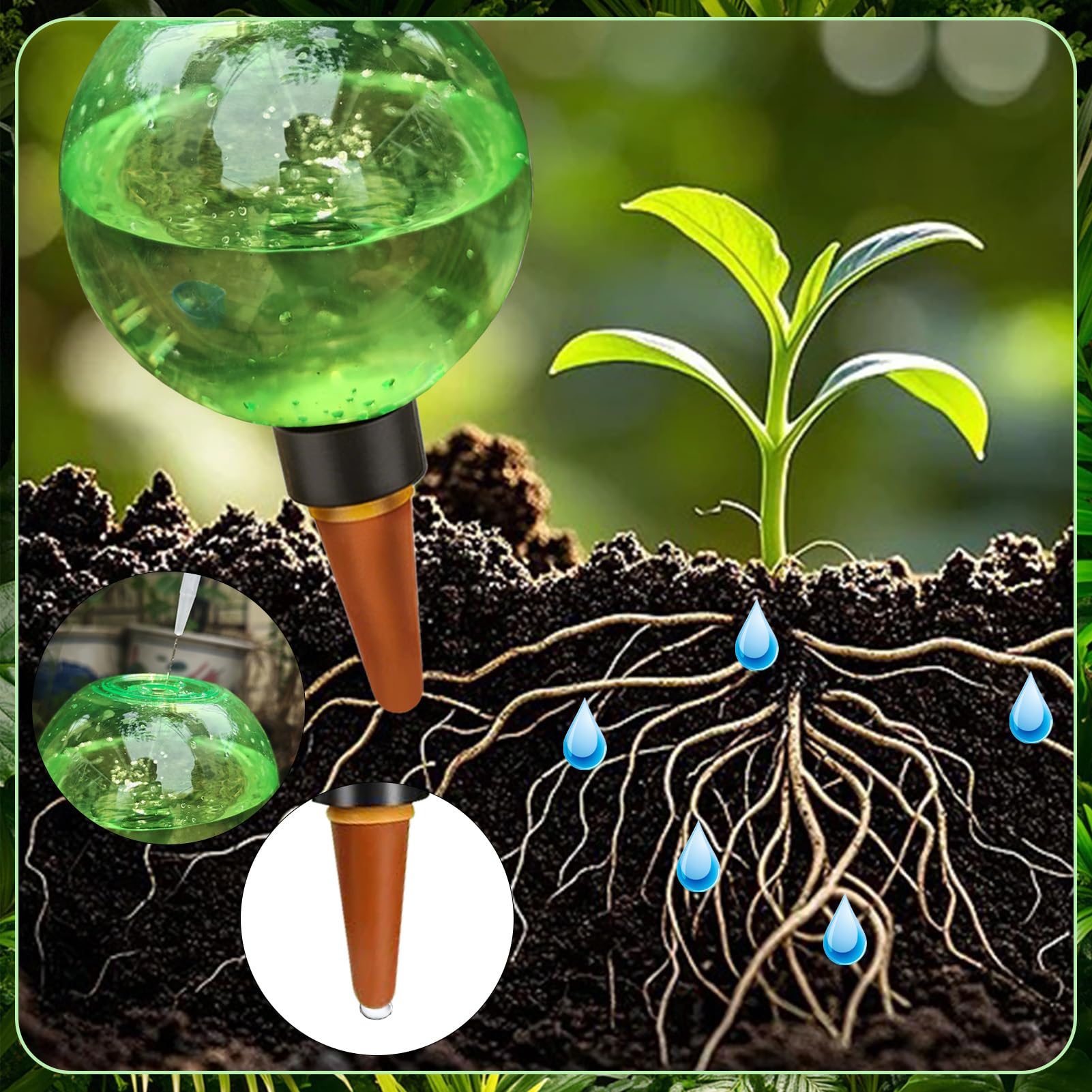 Lot de 2 boules d'arrosage automatique pour plantes - 500 ml - Distributeur d'eau pour plantes - Arrosage automatique des plantes - Distributeur d'arrosage pour vacances et bureau (vert)
