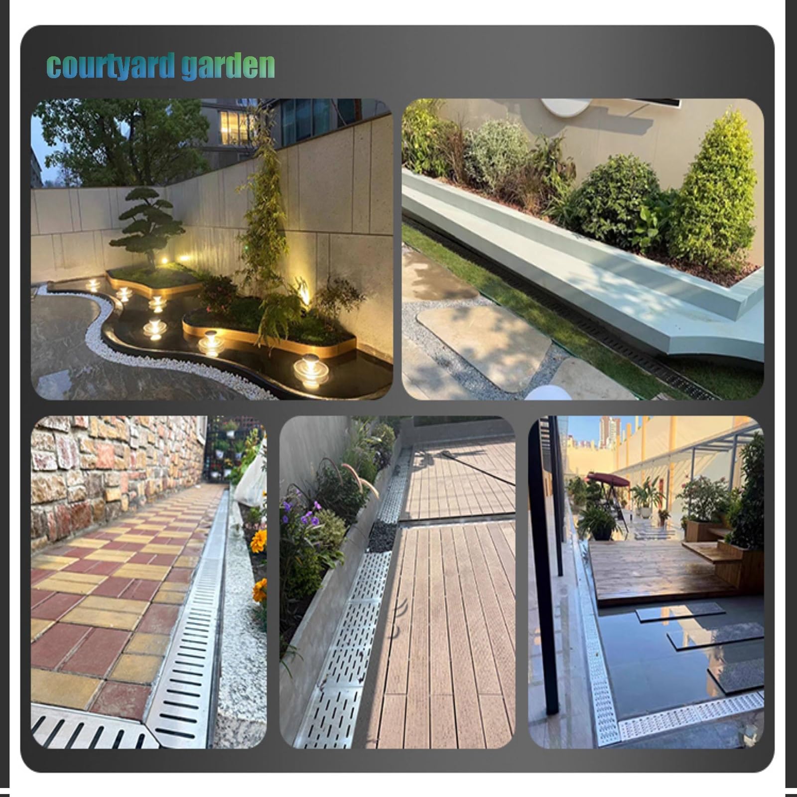 Canaletta scolo acqua piovana robusto，scarico in acciaio inox a canale stretto，canale di drenaggio stretto in acciaio inox 304，Filtri Lineari per Grondaie Giardino Terrazza(H3*W10CM/H1.18*W3.94IN)