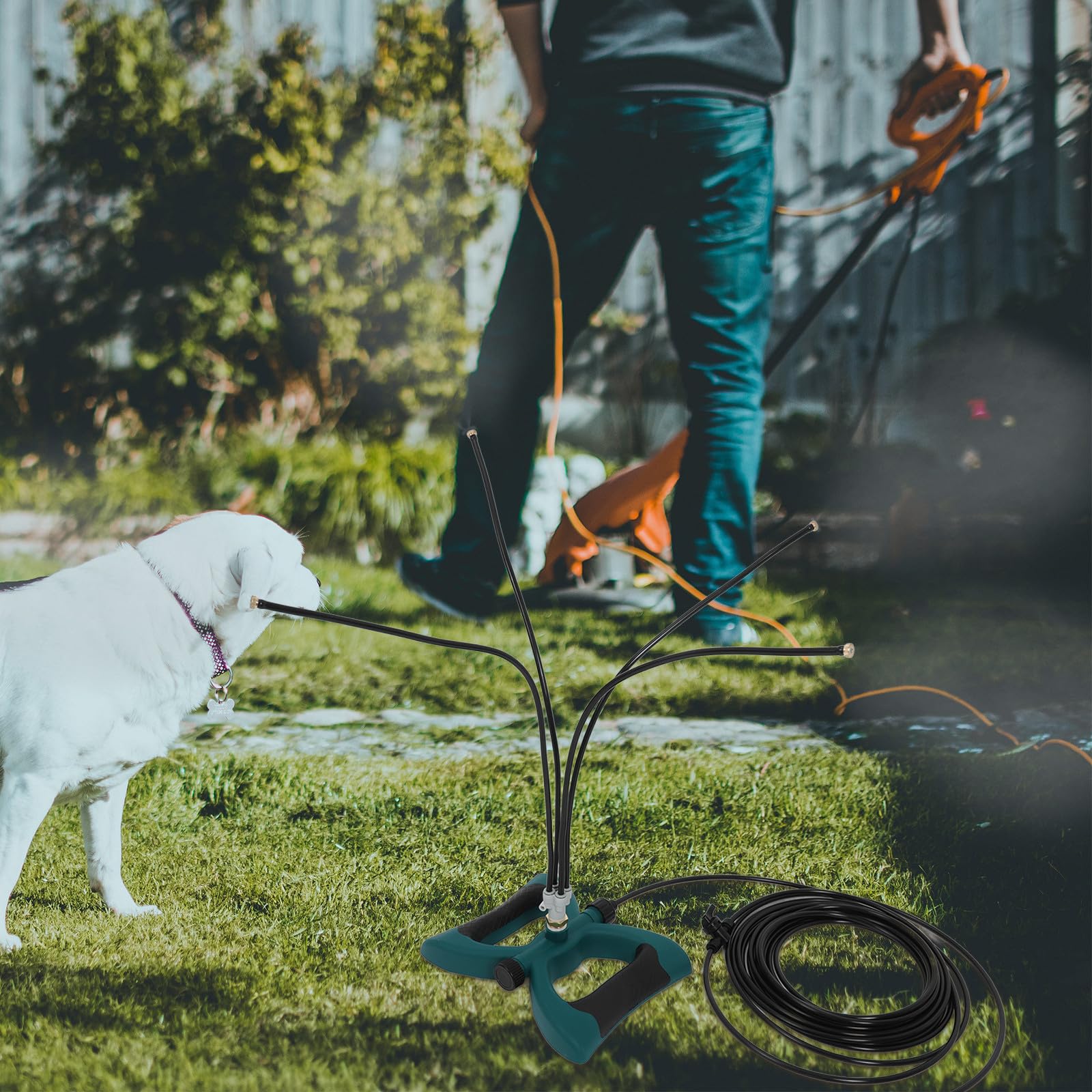 ifundom Sprühnebelanlage für Terrasse und Garten mit Freistehendem Design Verstellbare Sprühdüsen Tragbares Nebelkühlsystem zur Staubkontrolle