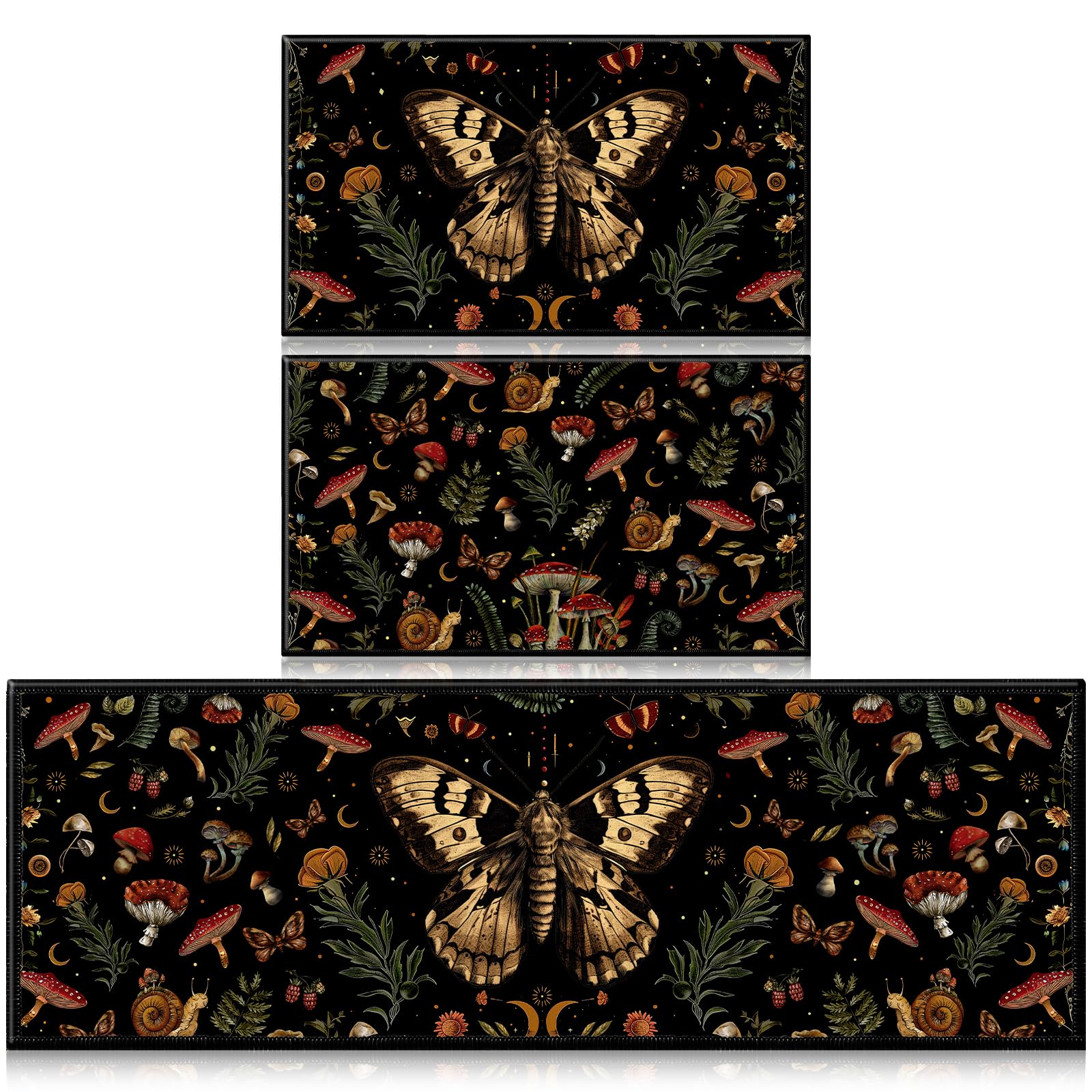 InIsaJace Mushroom Rug Kitchen Decor Set of 3, Non Slip Cottagecore Moth Rug Door Mat, Mushroom Rugs for Entrance Bedroom Bathroom Home Decor(16 X 28