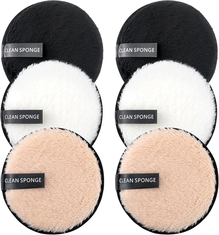 BlingKingdom 6 PCS Reusable Makeup Remover Pads, Facial Cleansing Cloths | Washable, Double-Sided Round Make Up Remover Pads for All Skin Types - 3 Colors