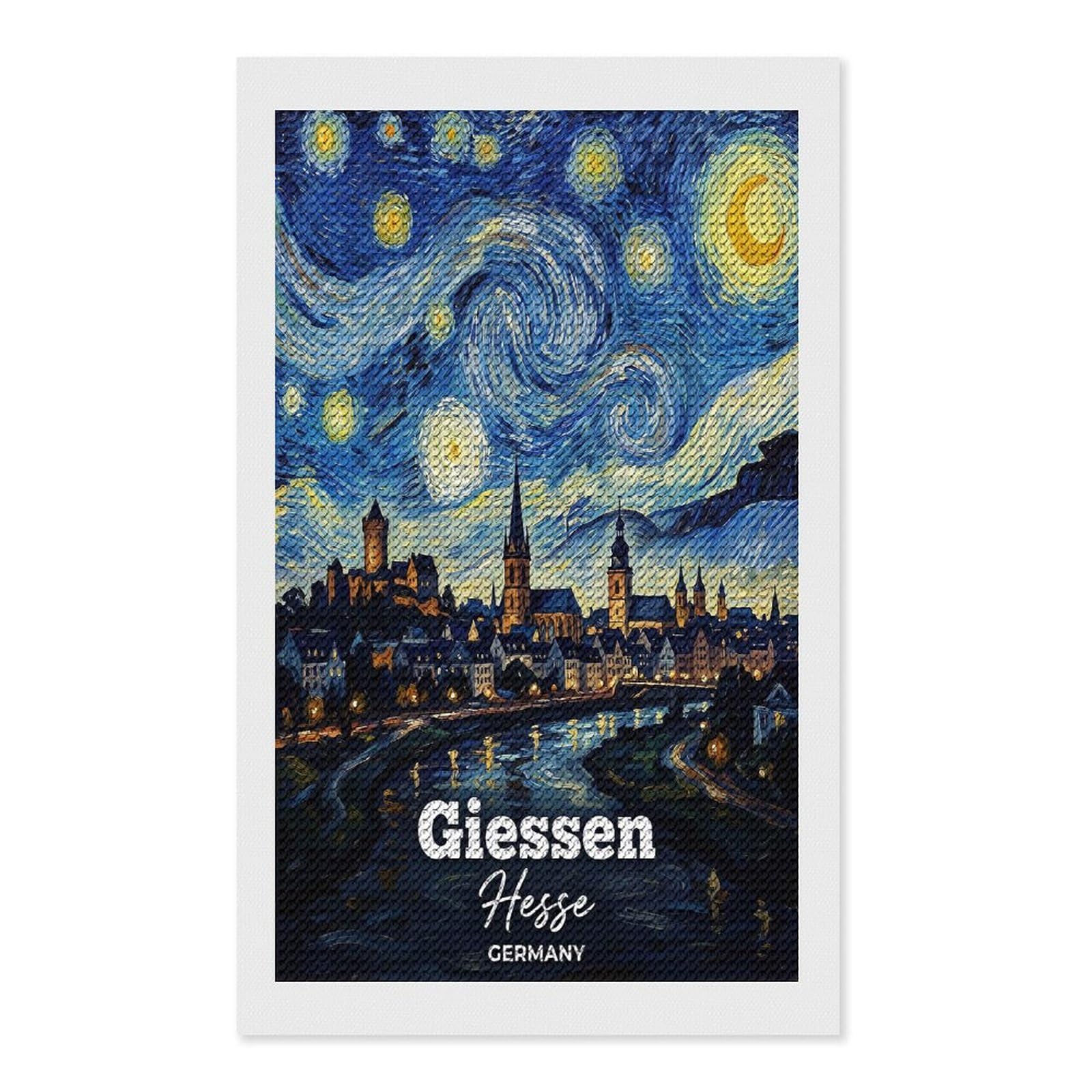 Junmoney Giessen Hesse Germany Starry Night Painting DIY Diamond Art Canvas Kit 12"x20", for Teens, Aesthetic Room Decor, Farmhouse Decor, Canvas Picture, Birthday Gift