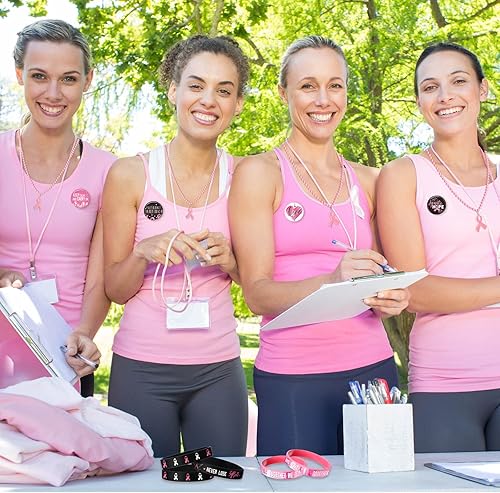 Miniatura 6 de 170 pulseras de silicona para el cáncer de mama, regalos de concienciación sobre el cáncer de mama, collares de cinta rosa, insignias, calcomanías,