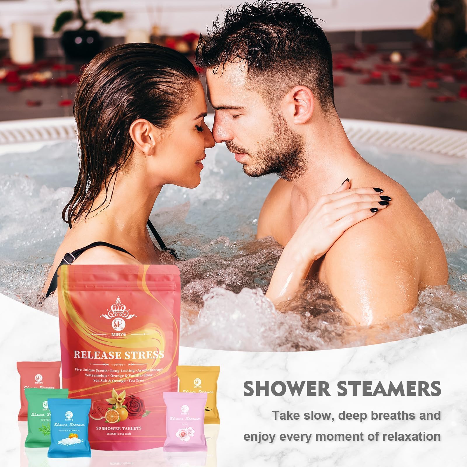 MR Shower Steamers aromaterapia - zestaw 20 bomb prysznicowych do aromaterapii, prezenty urodzinowe dla kobiet, arbuz organiczny, pomarańczowy i waniliowy, sól morska i pomarańcza, róża, drzewo