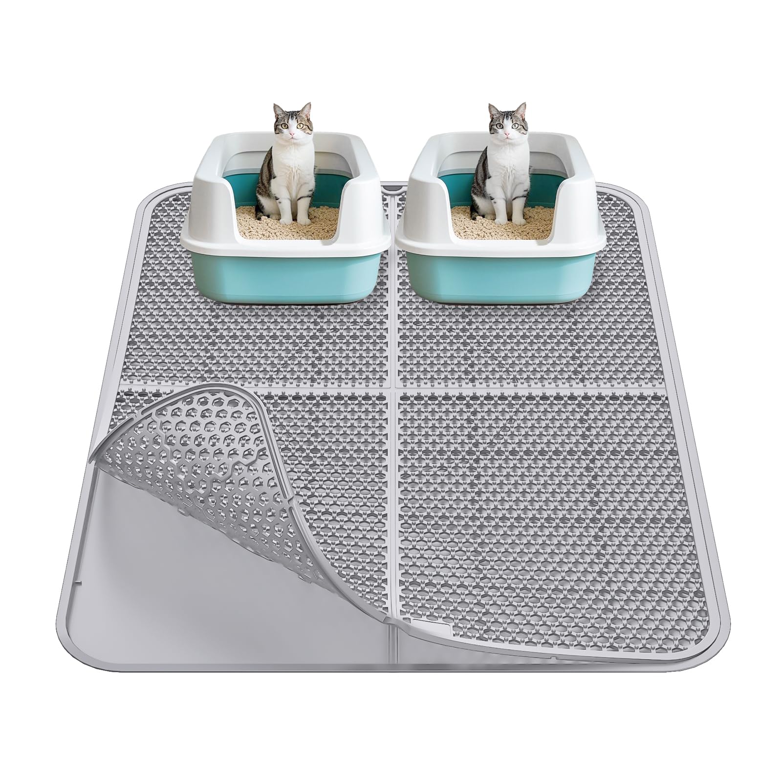 windhunt Large Cat Litter Mat, Large Kitty Litter Box Mat Waterproof Urine Proof Trapping, Easy Clean, Silicone Cat Supplies & Accessories for Indoor