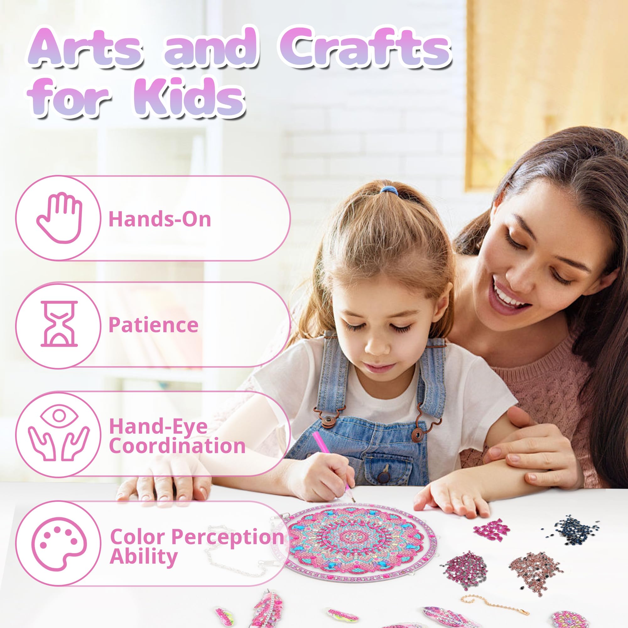 Kit Attrape-Rêves Diamant à Peindre - DIY Déco Chambre Enfant - Cadeau Fille 5-12 Ans - 4 Modèles