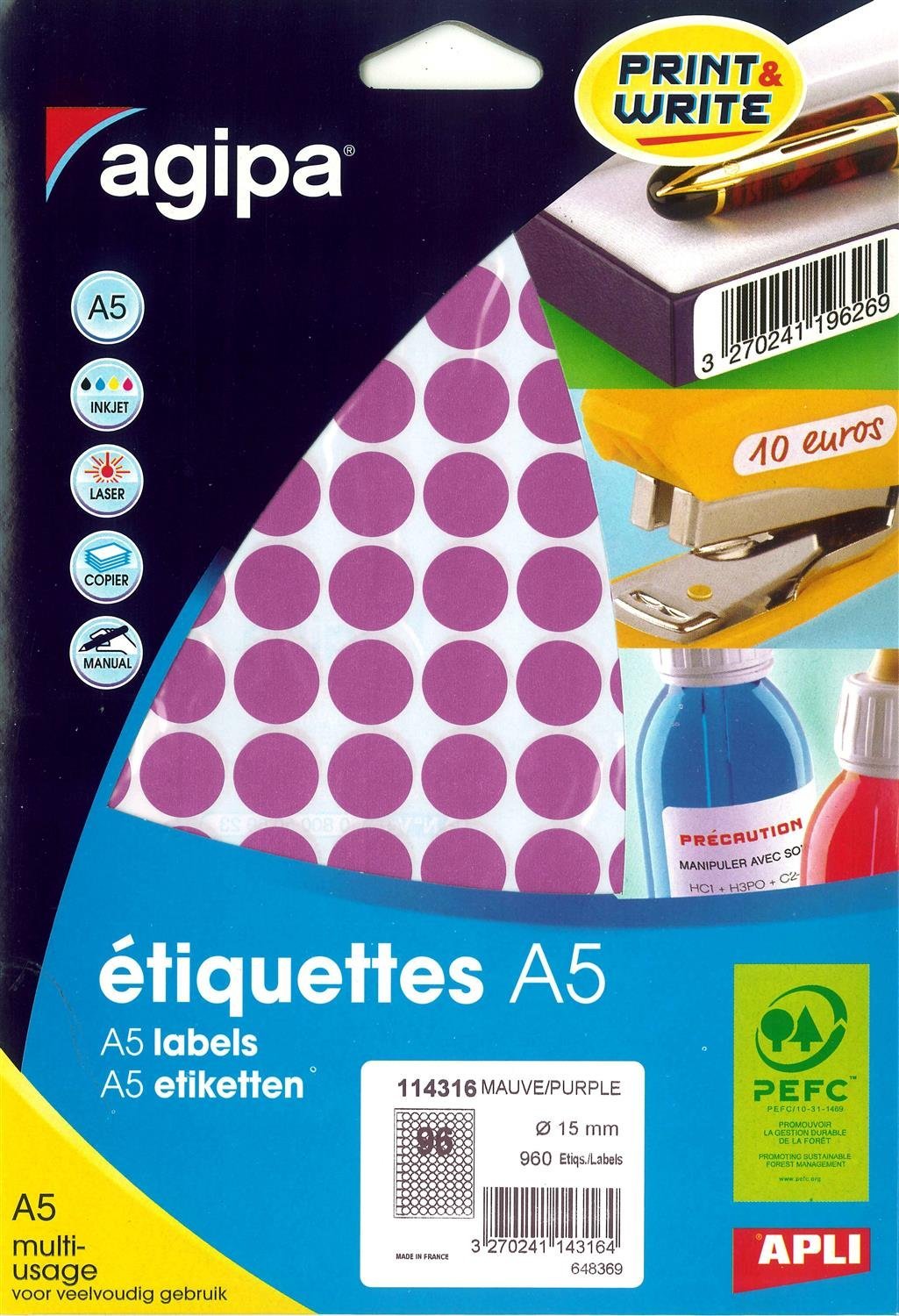Apli 114316-960 Multi-Purpose Dots Diameter 15 mm Mauve