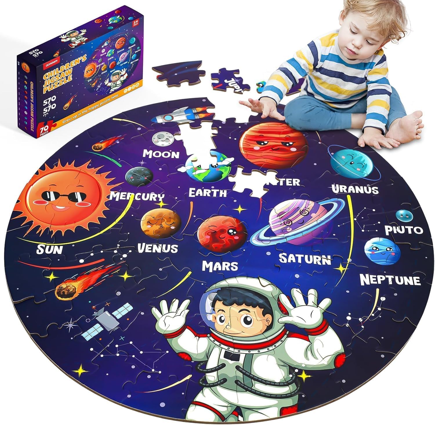 Puzzles for Kids Ages 4-6, Kids Puzzles with Solar System Planets, Round Large Floor Puzzles for Kids Ages 3 4 5 6 7 8,Birthday Educational Toy Gift Jigsaw Puzzles for 5 Year Old Boys Girls