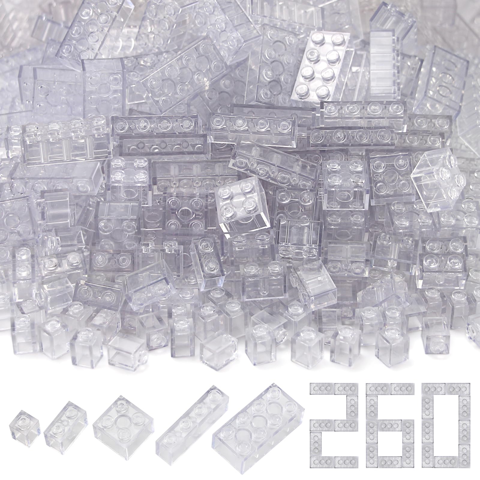 Snapklik.com : Feleph 260 Pieces Trans-Clear Bulk Bricks Classic ...