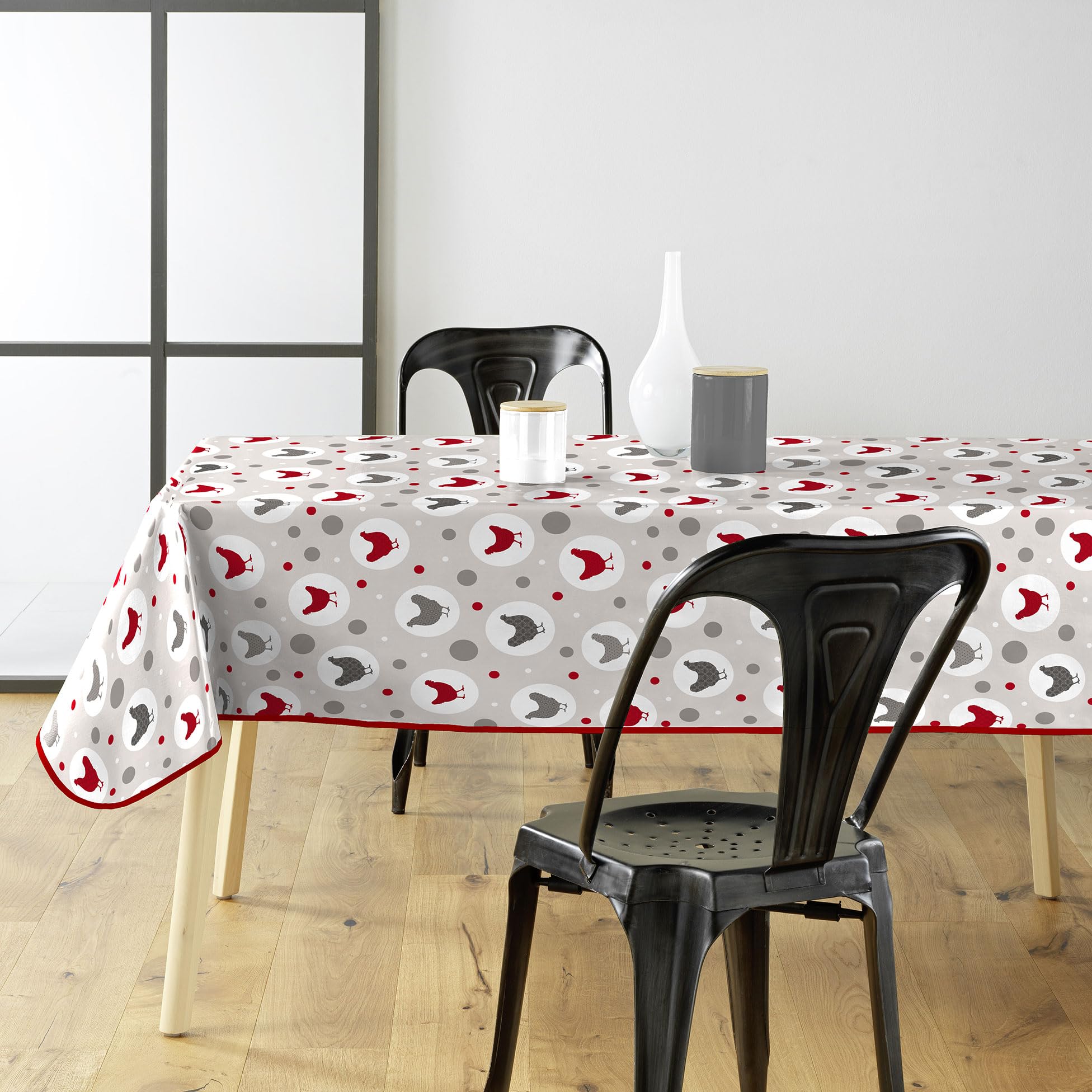 Douceur d'Intérieur, Rectangular Tablecloth (140 x 240 cm) Suzette Natural, Printed PVC